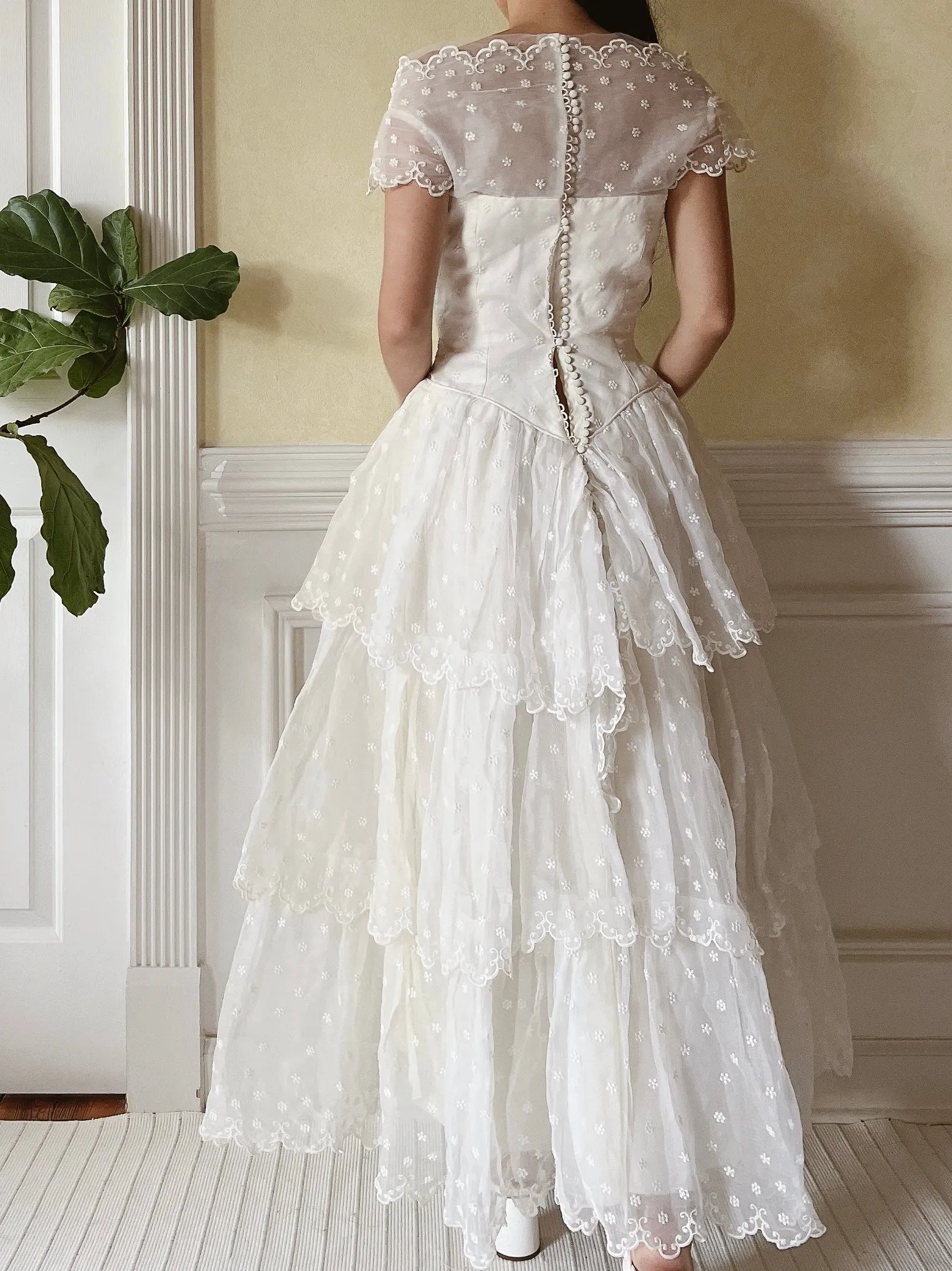 1950s Tiered Embroidered Gown - XS