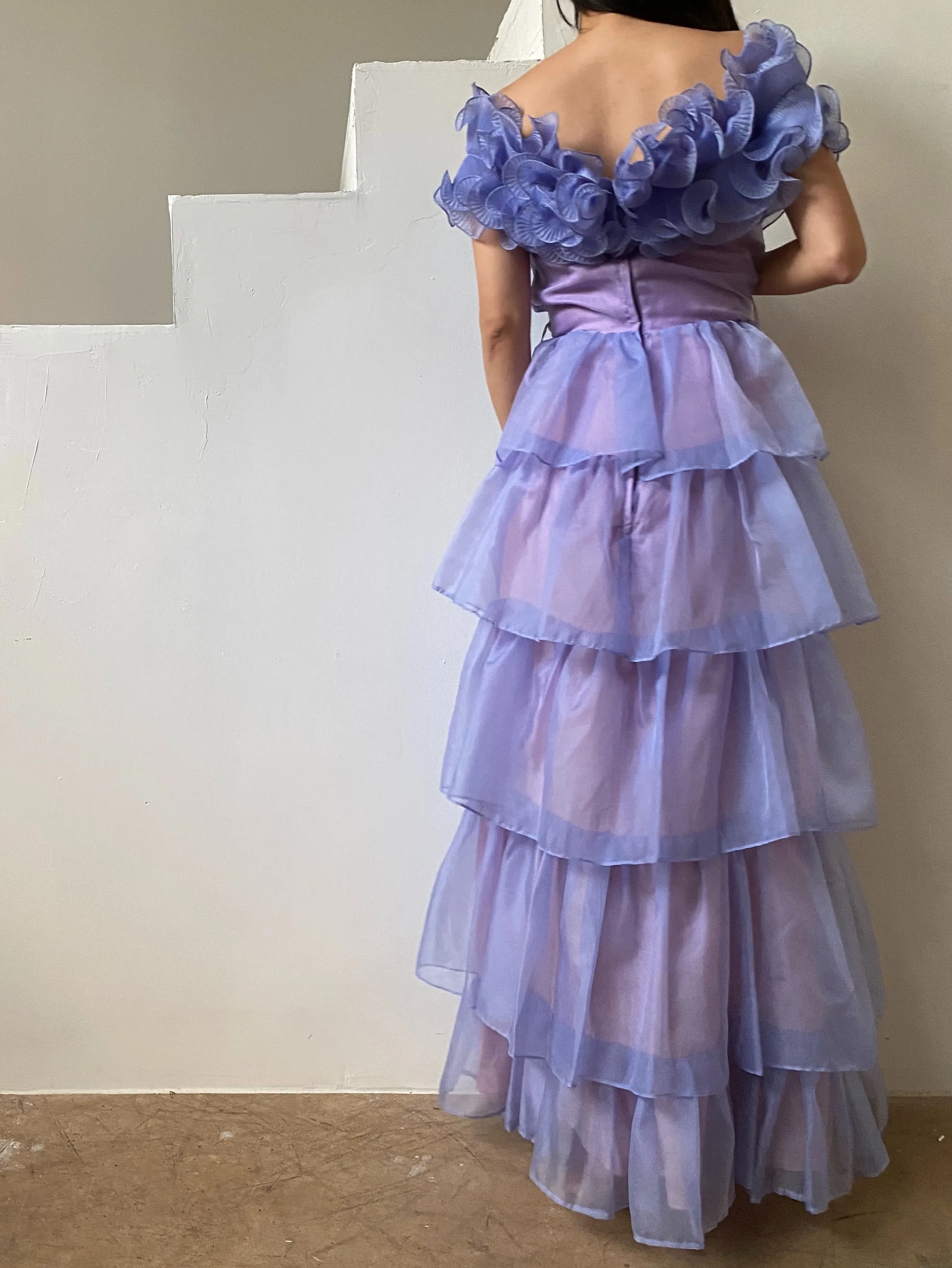 1960s Lavender Voile Strapless Ruffle - S/M