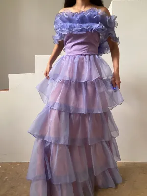 1960s Lavender Voile Strapless Ruffle - S/M