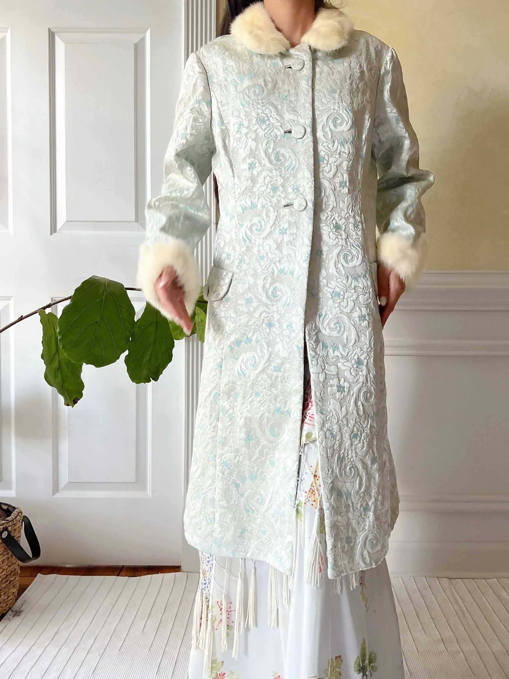 1960s Light Blue Brocade Jacket - S