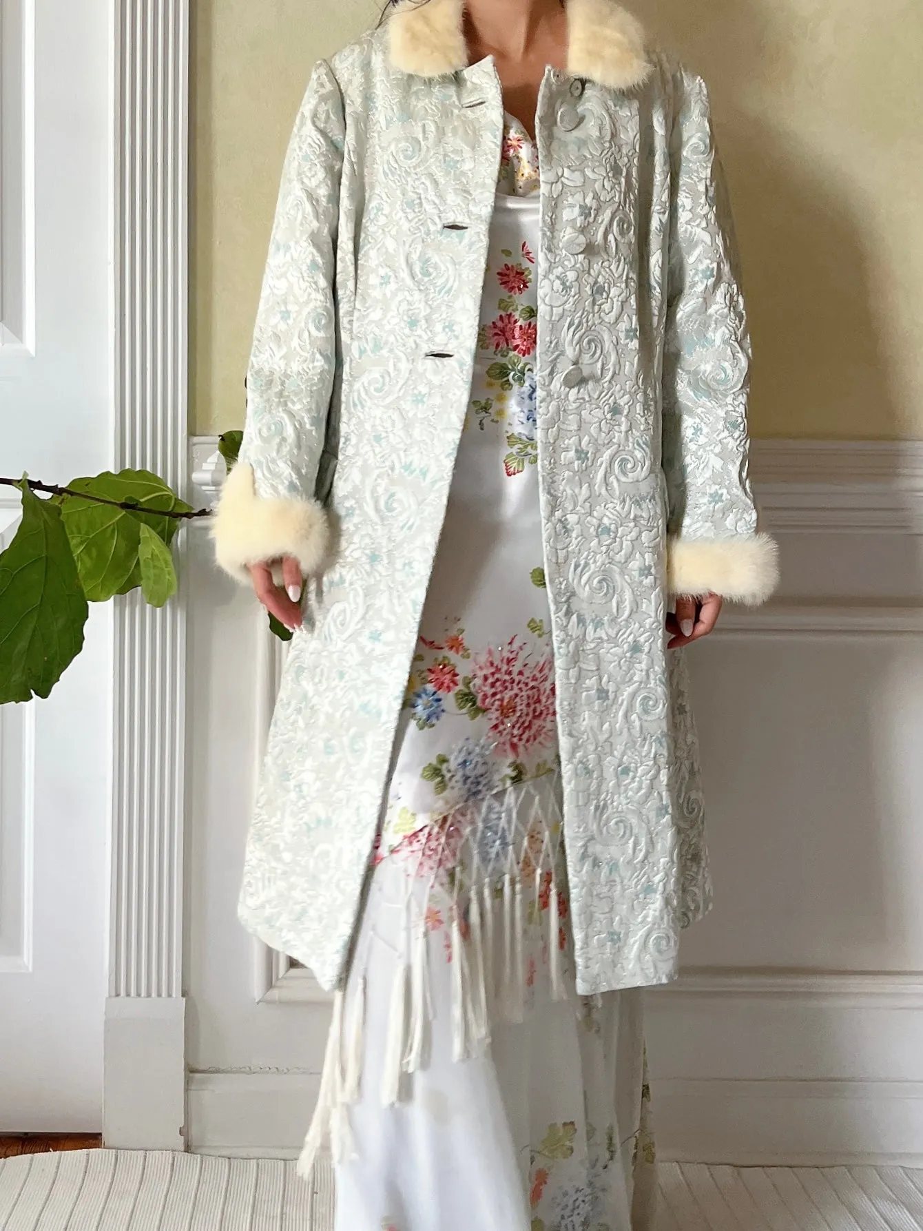 1960s Light Blue Brocade Jacket - S