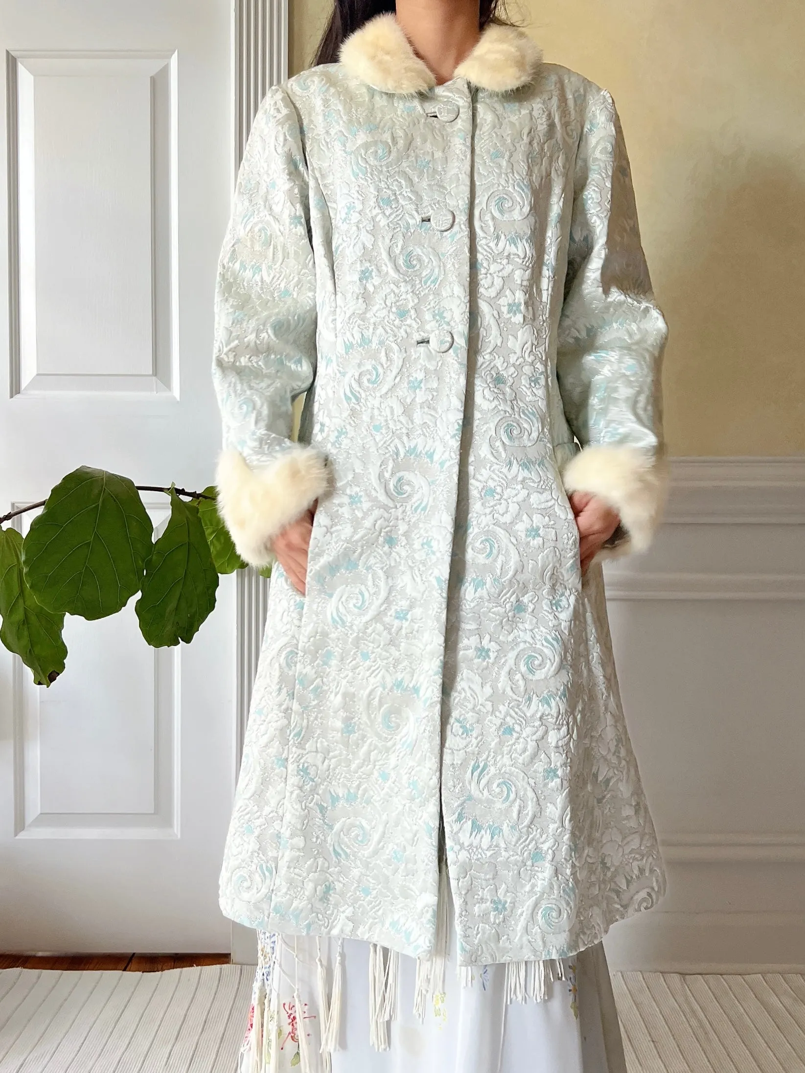 1960s Light Blue Brocade Jacket - S