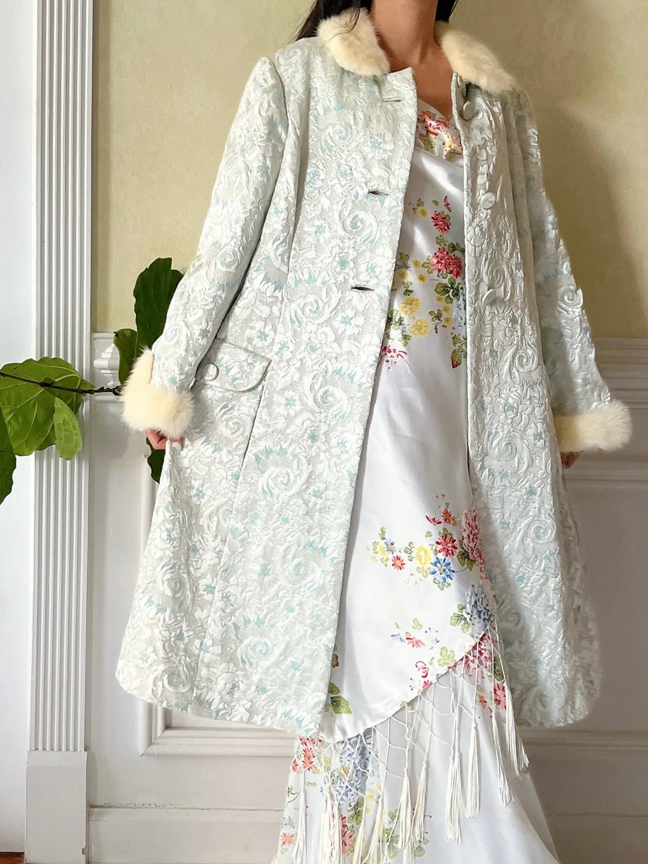 1960s Light Blue Brocade Jacket - S