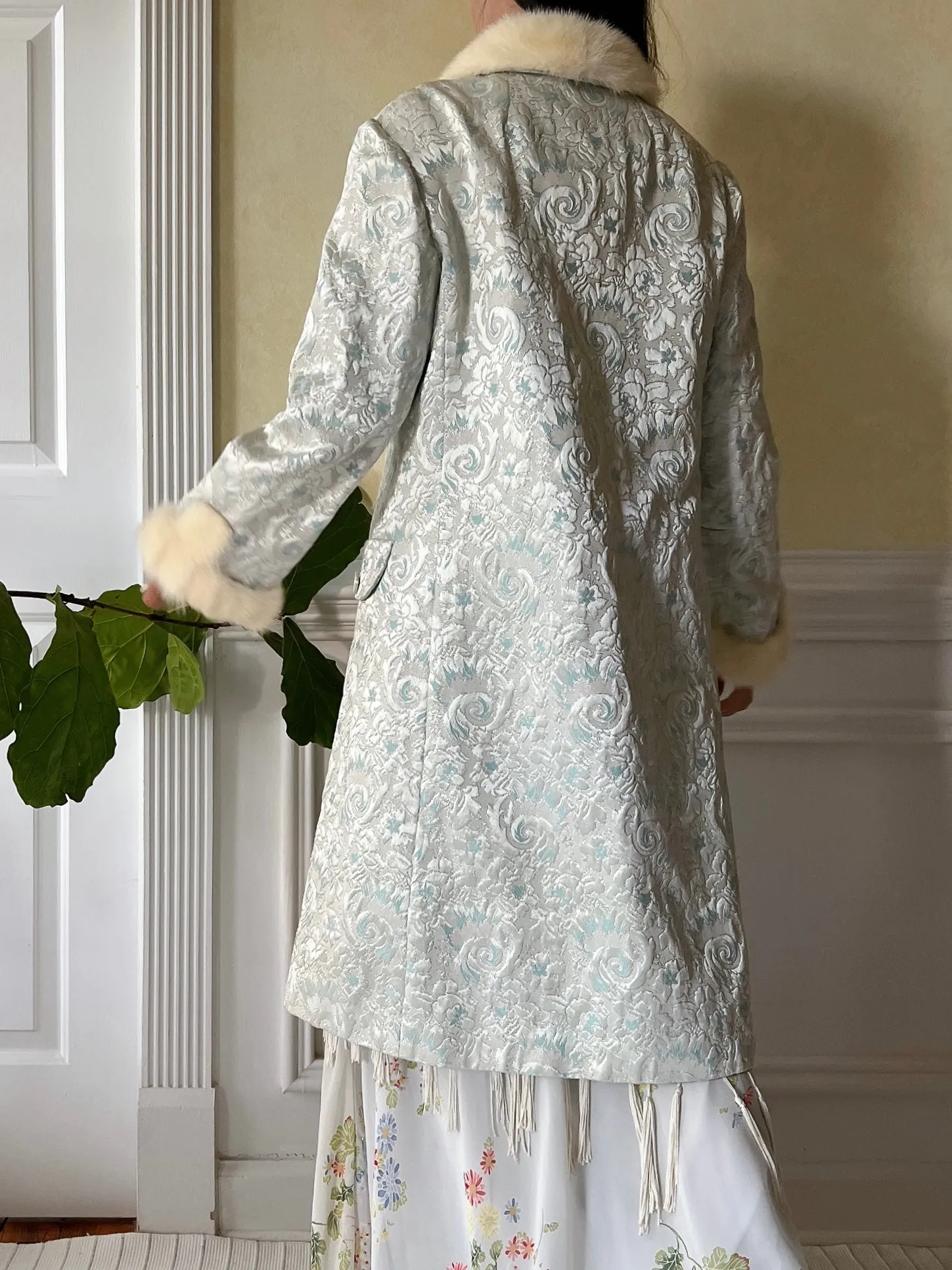 1960s Light Blue Brocade Jacket - S