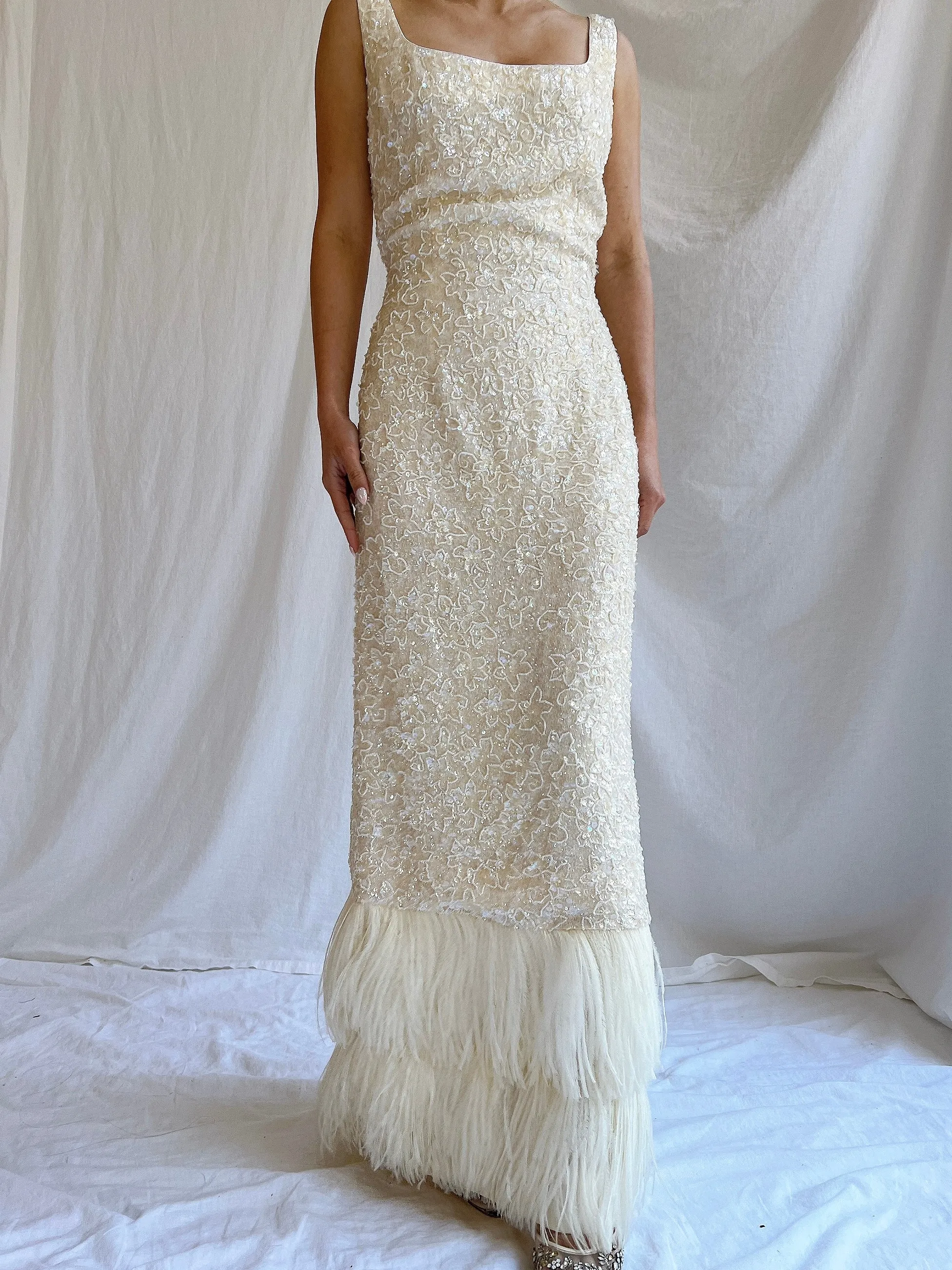 1960S Sequins Feather Gown - M