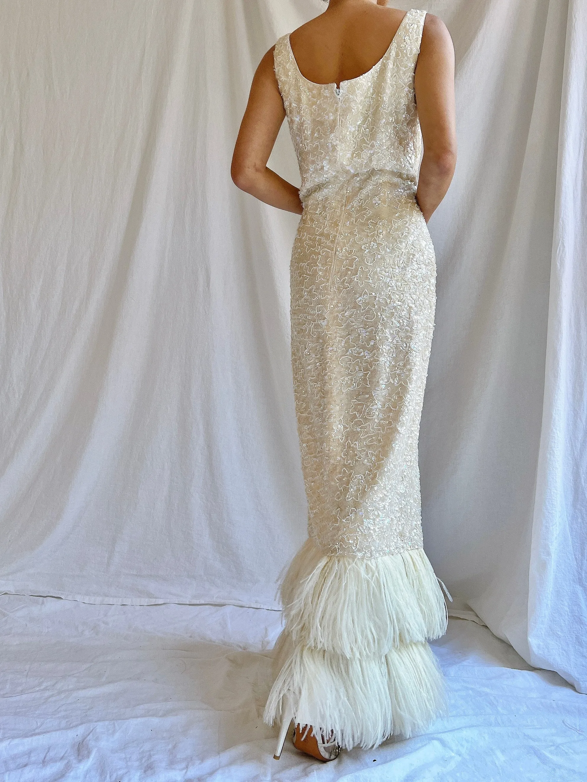 1960S Sequins Feather Gown - M