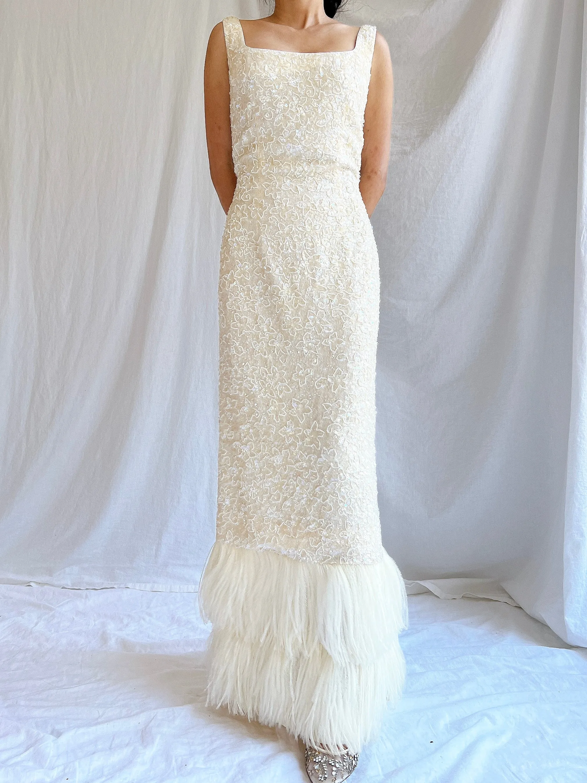 1960S Sequins Feather Gown - M