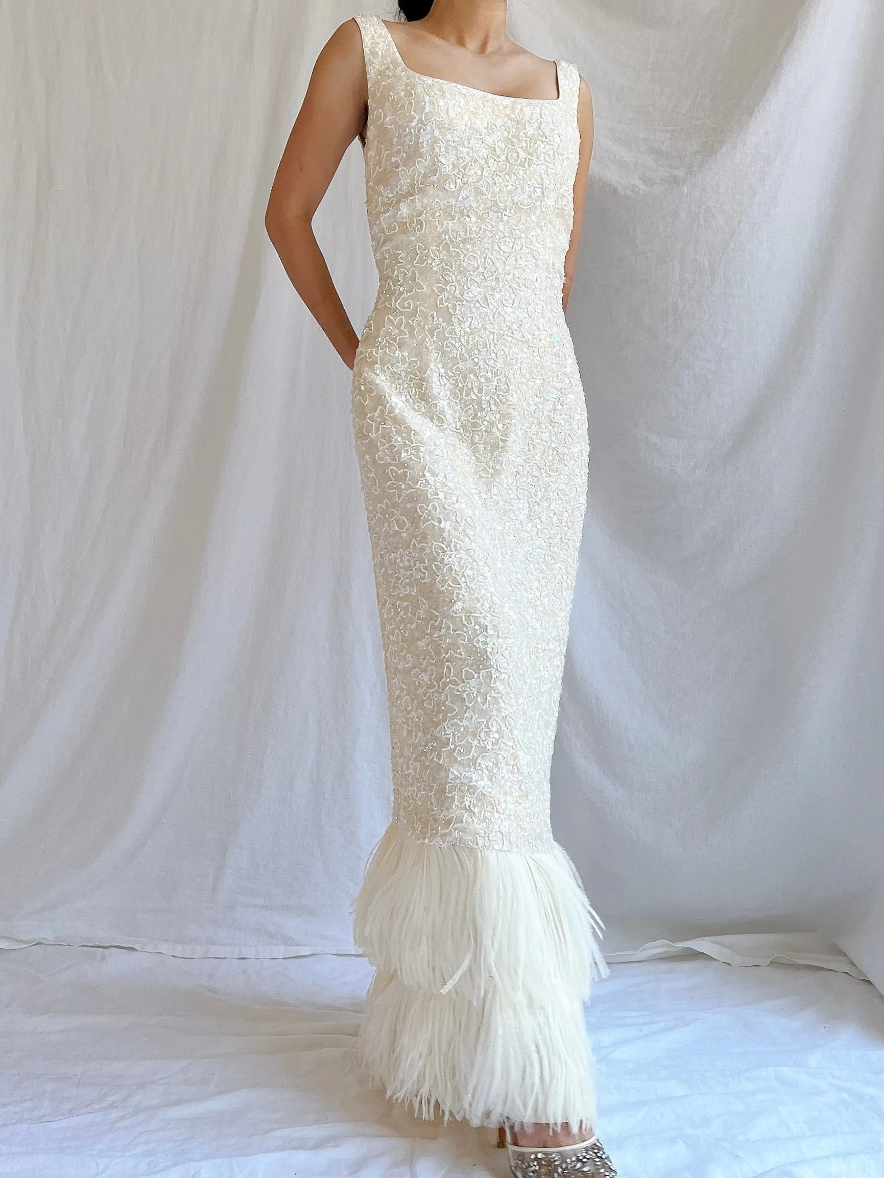 1960S Sequins Feather Gown - M