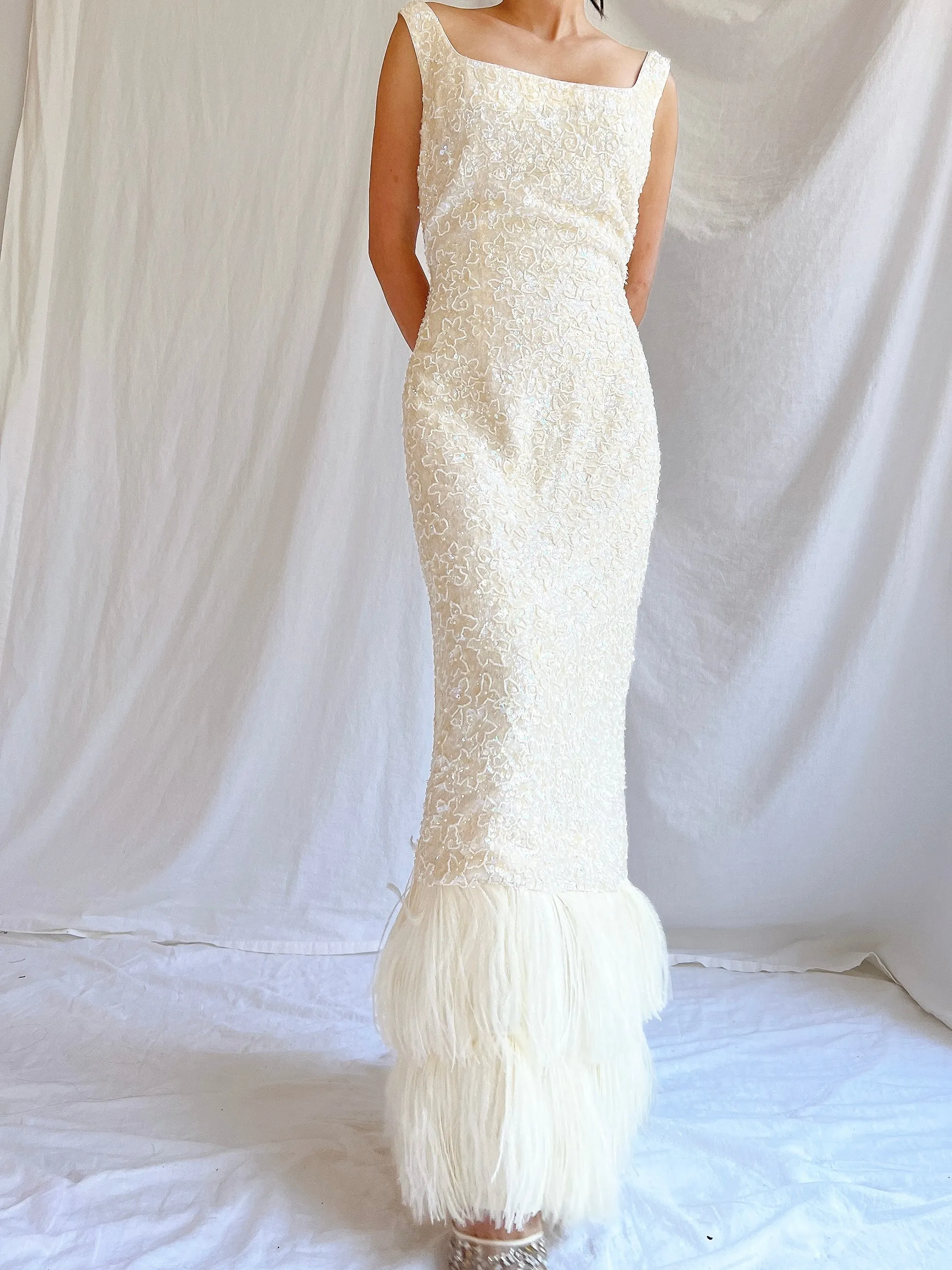 1960S Sequins Feather Gown - M