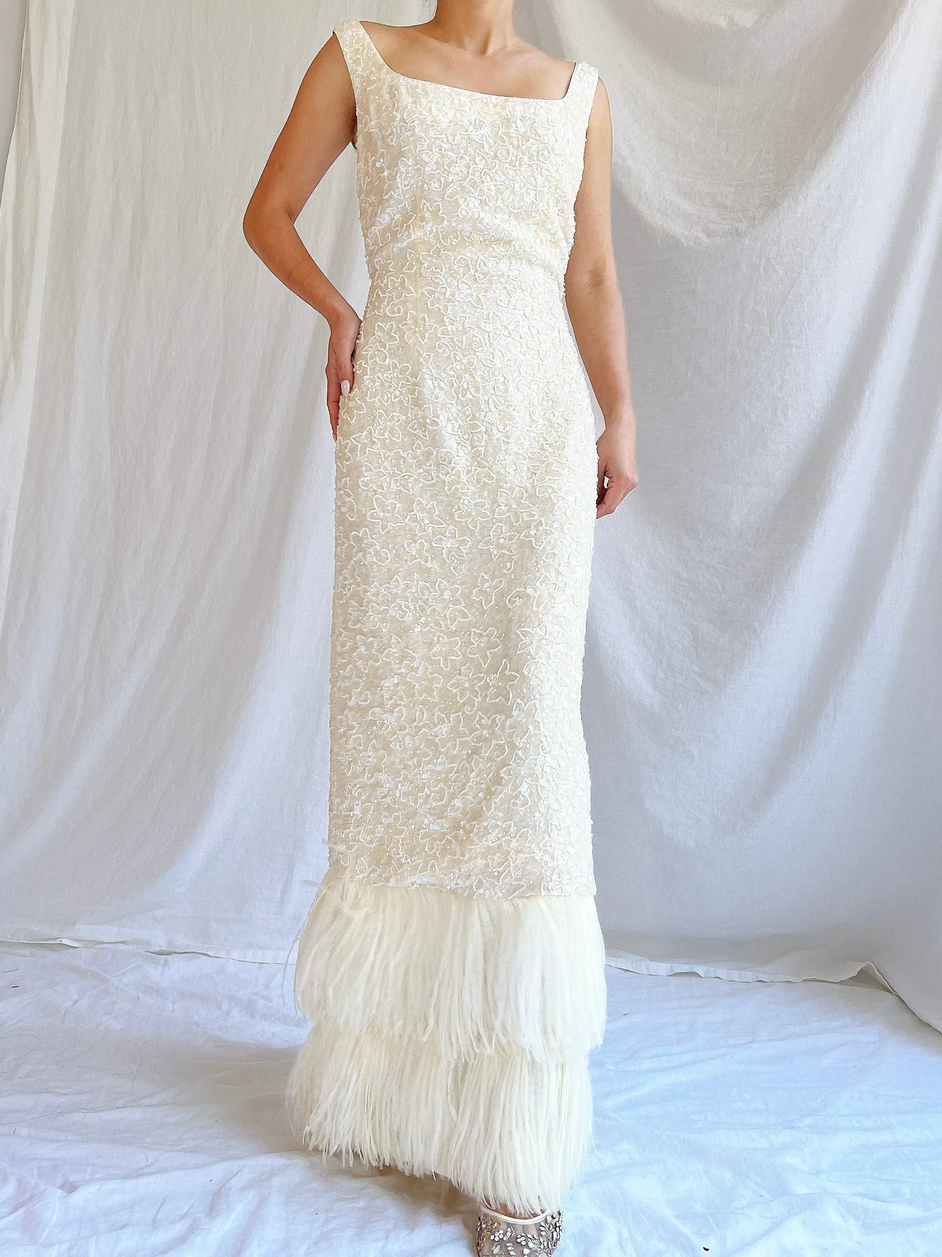 1960S Sequins Feather Gown - M