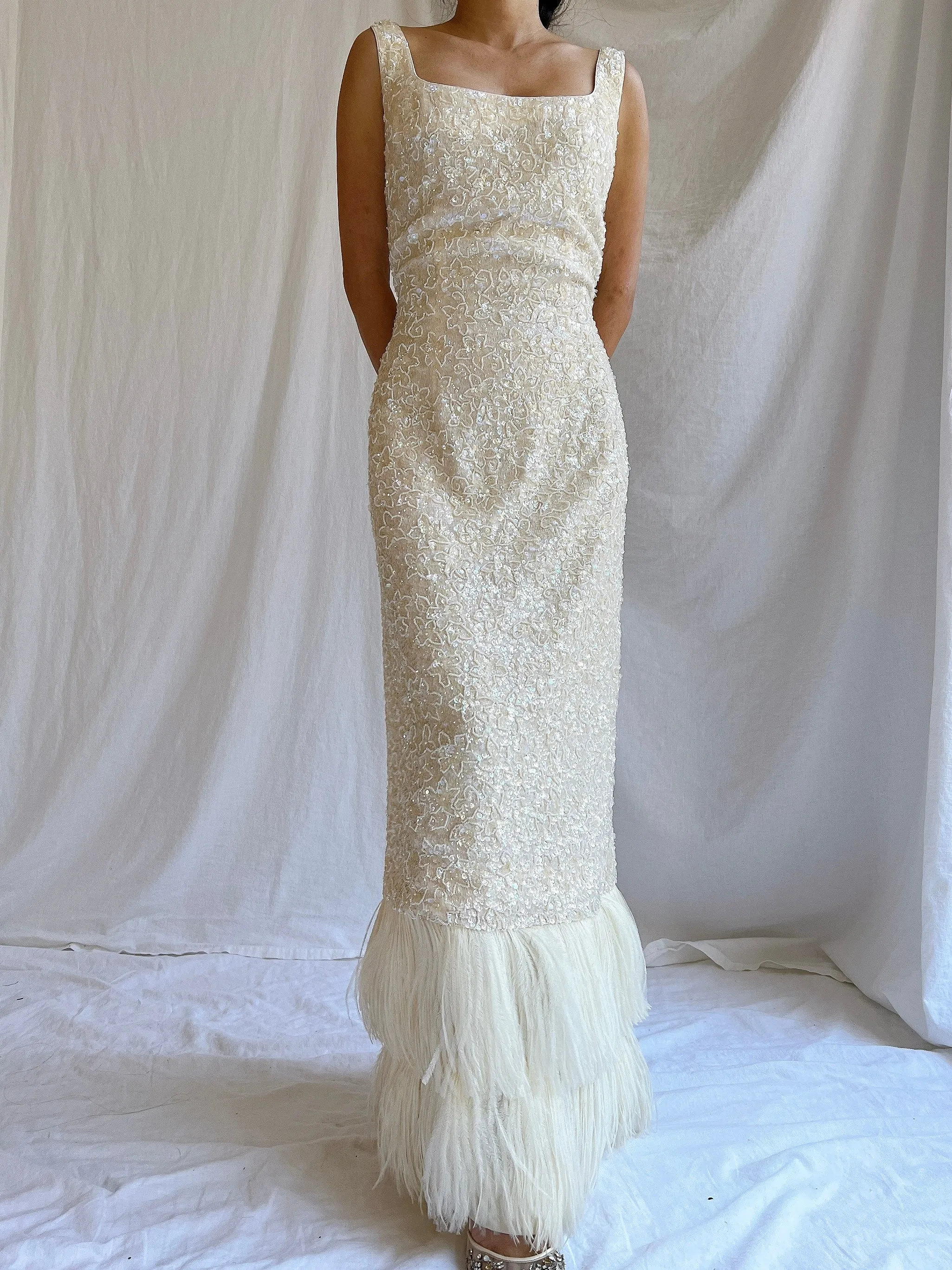 1960S Sequins Feather Gown - M