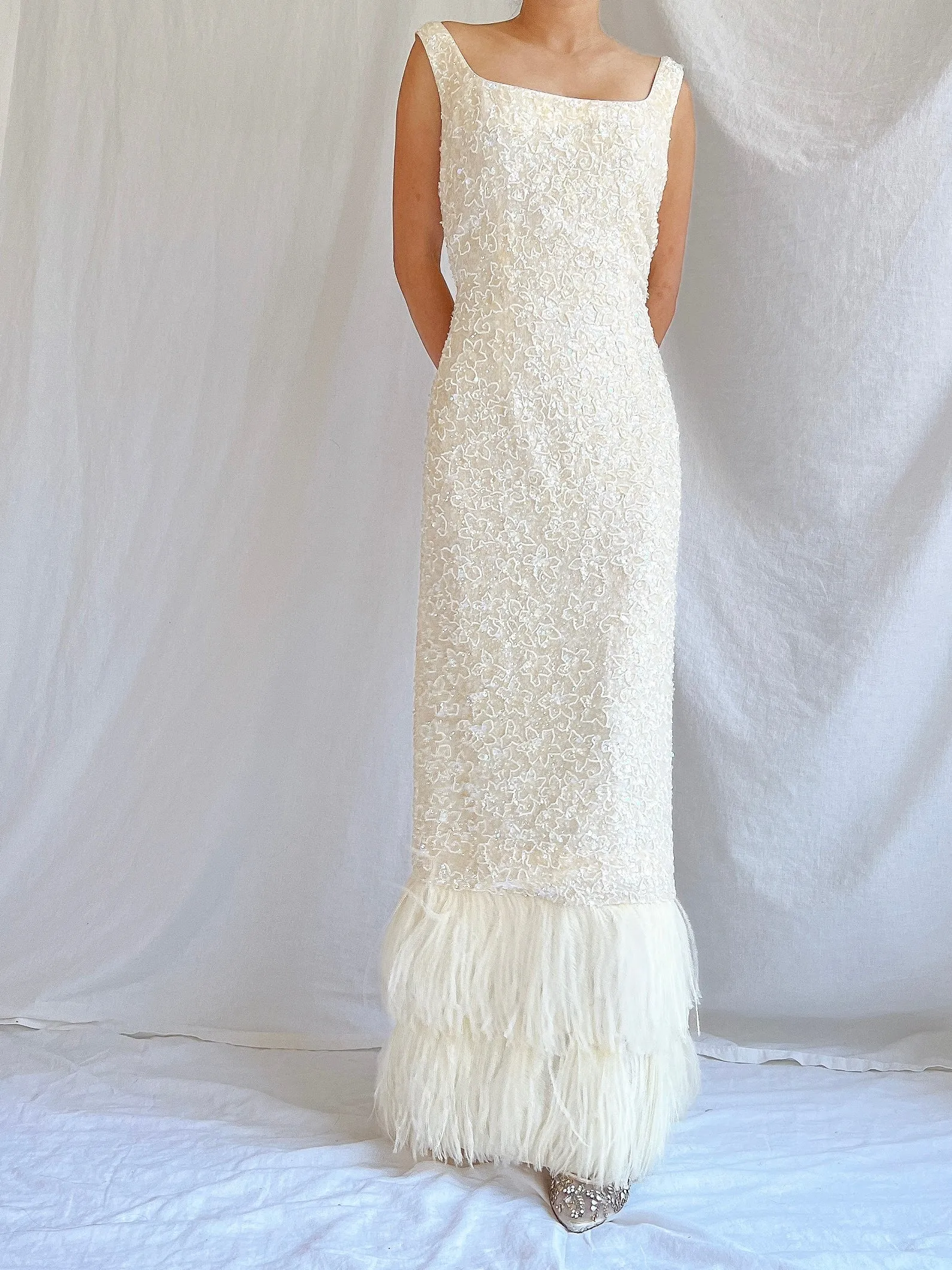 1960S Sequins Feather Gown - M