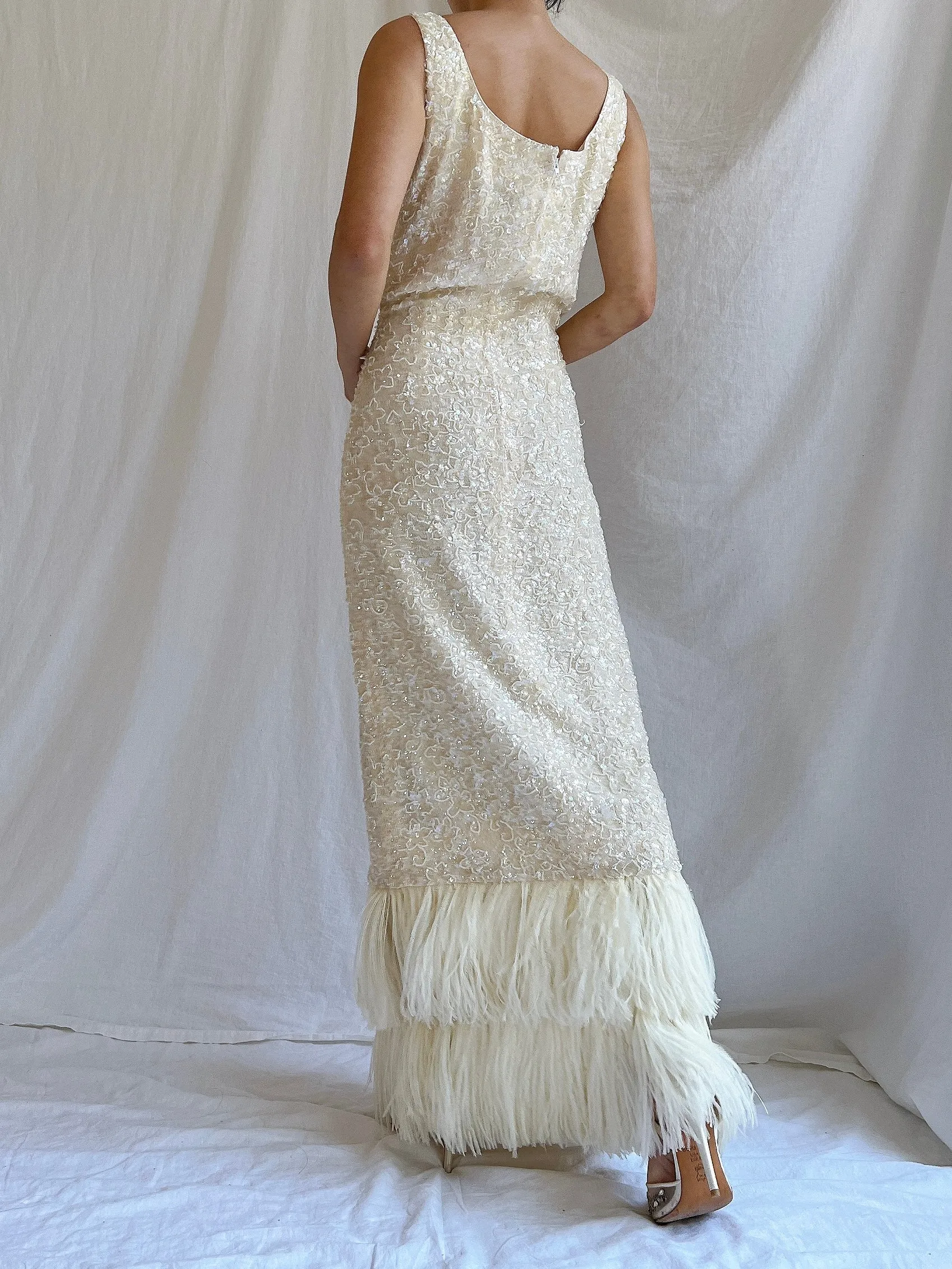 1960S Sequins Feather Gown - M