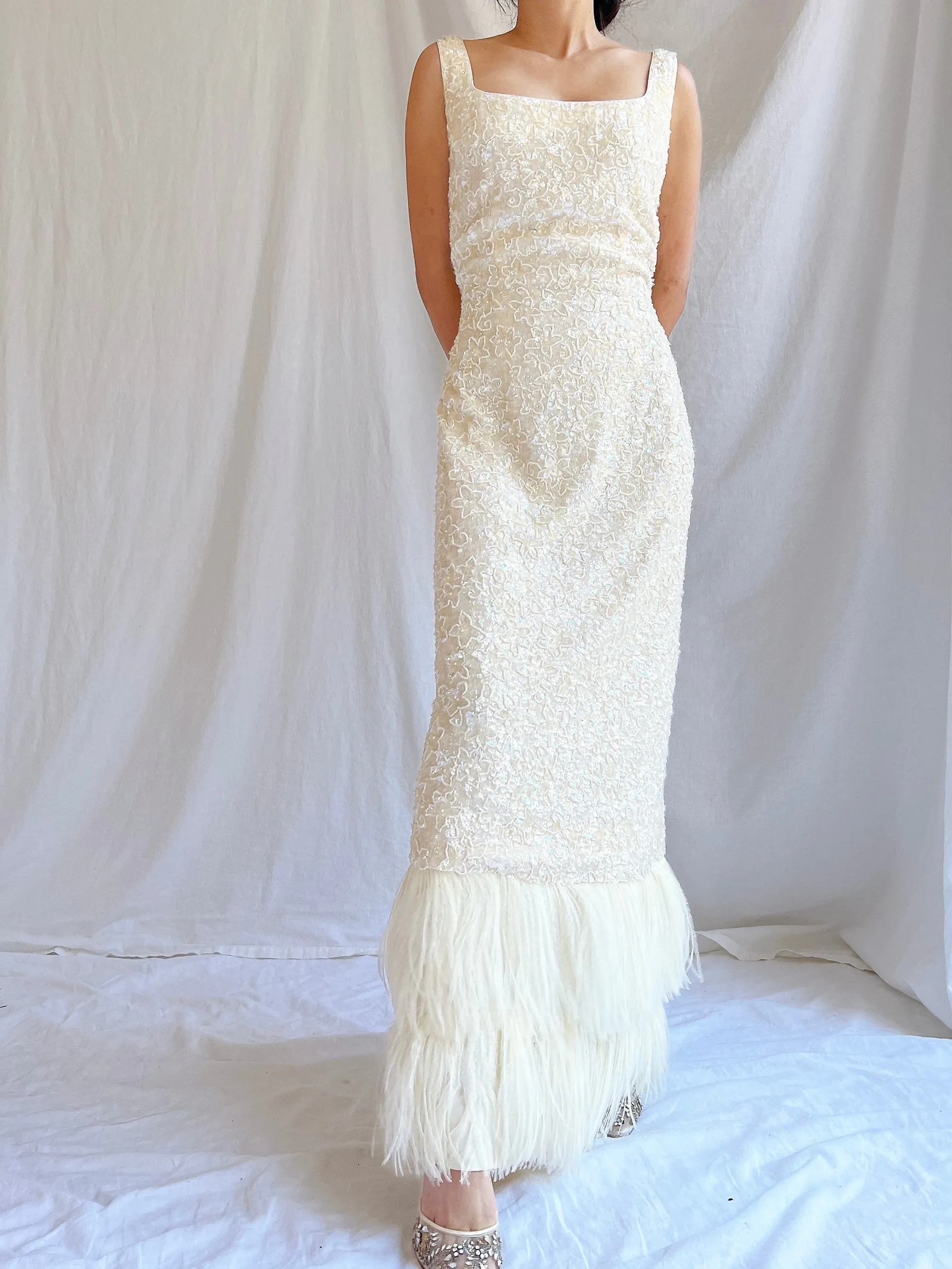 1960S Sequins Feather Gown - M