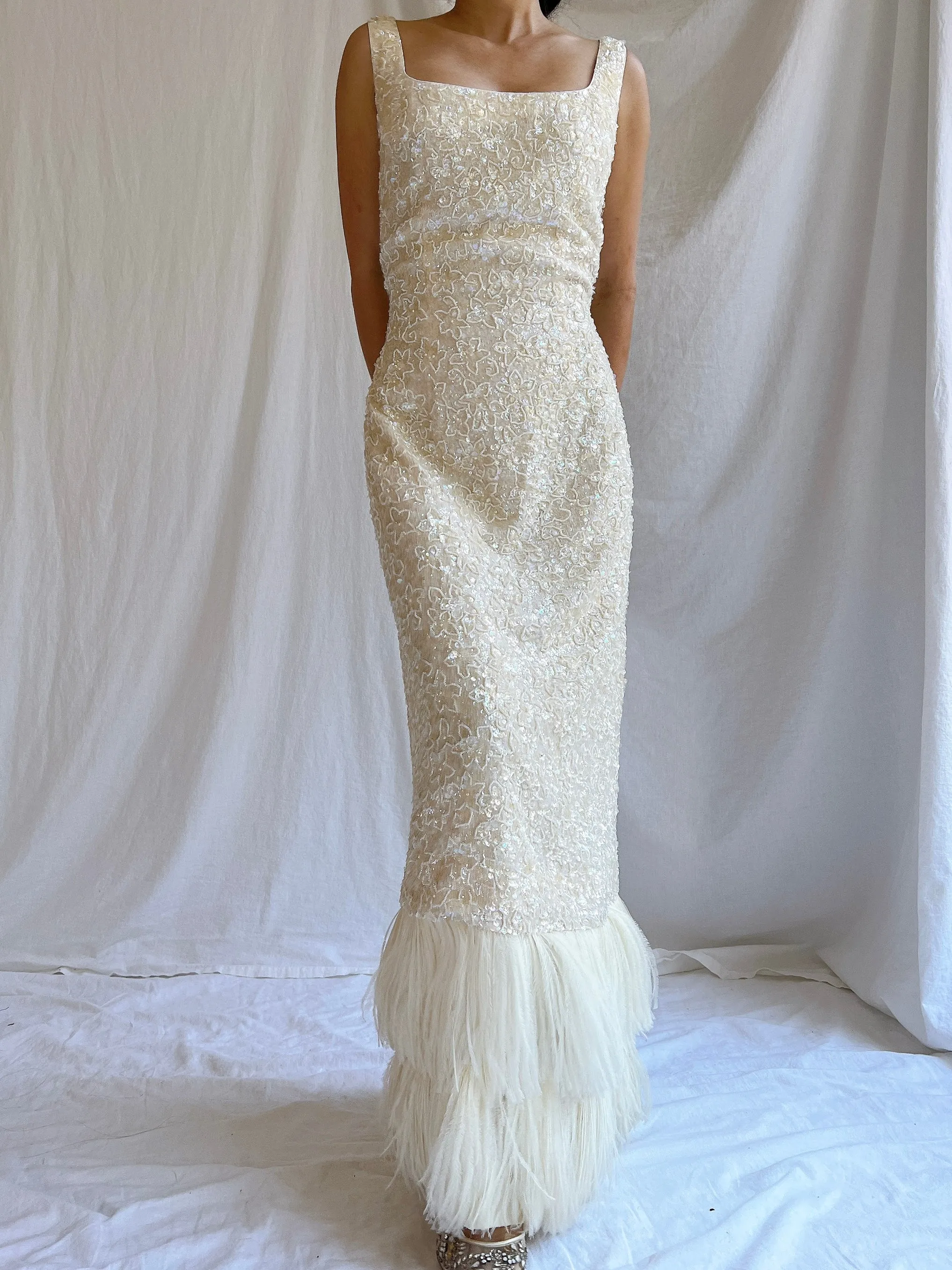 1960S Sequins Feather Gown - M