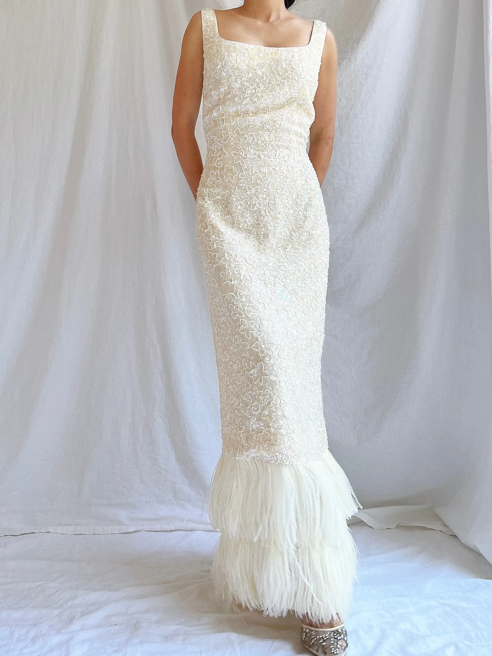 1960S Sequins Feather Gown - M