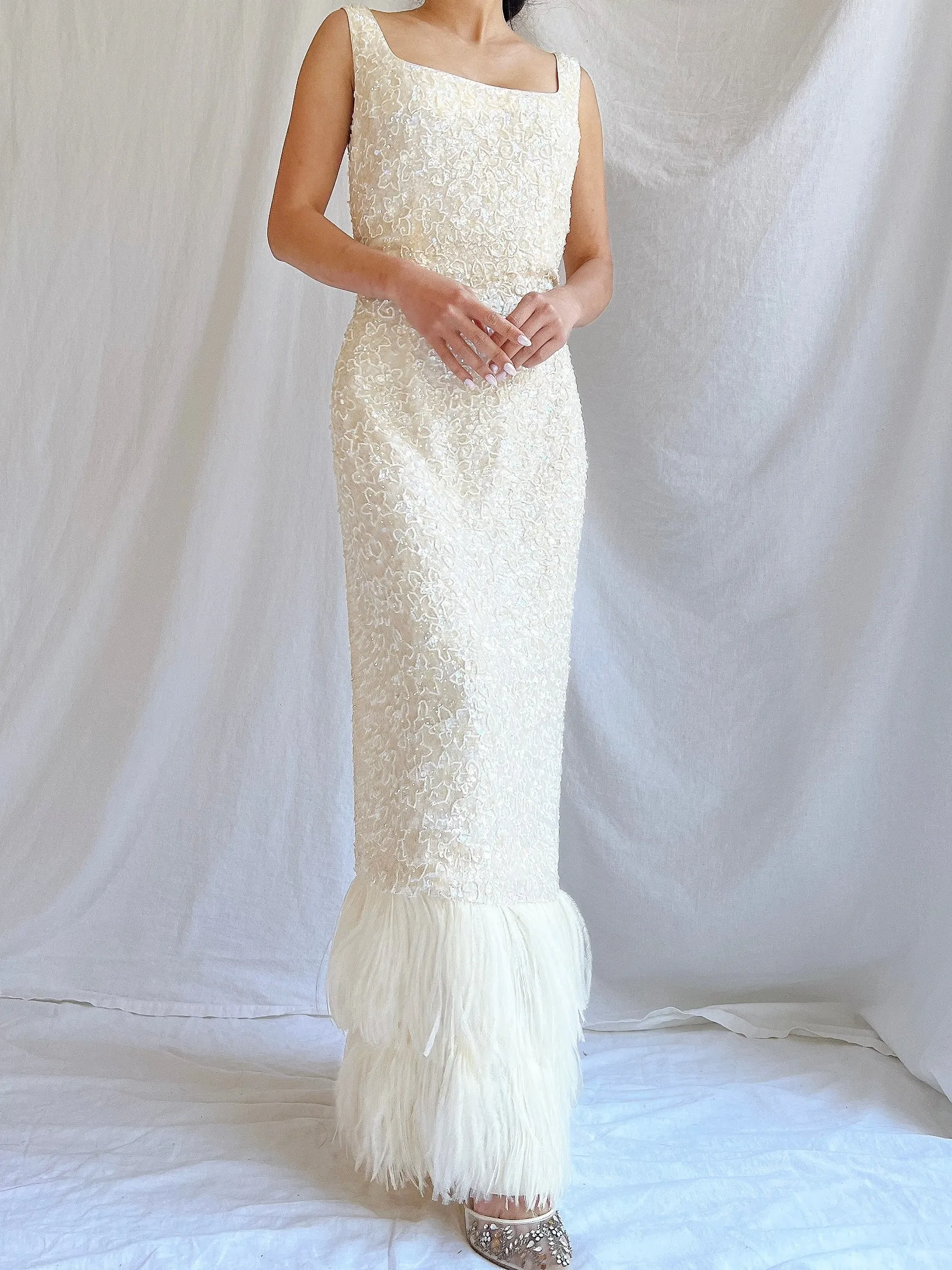 1960S Sequins Feather Gown - M
