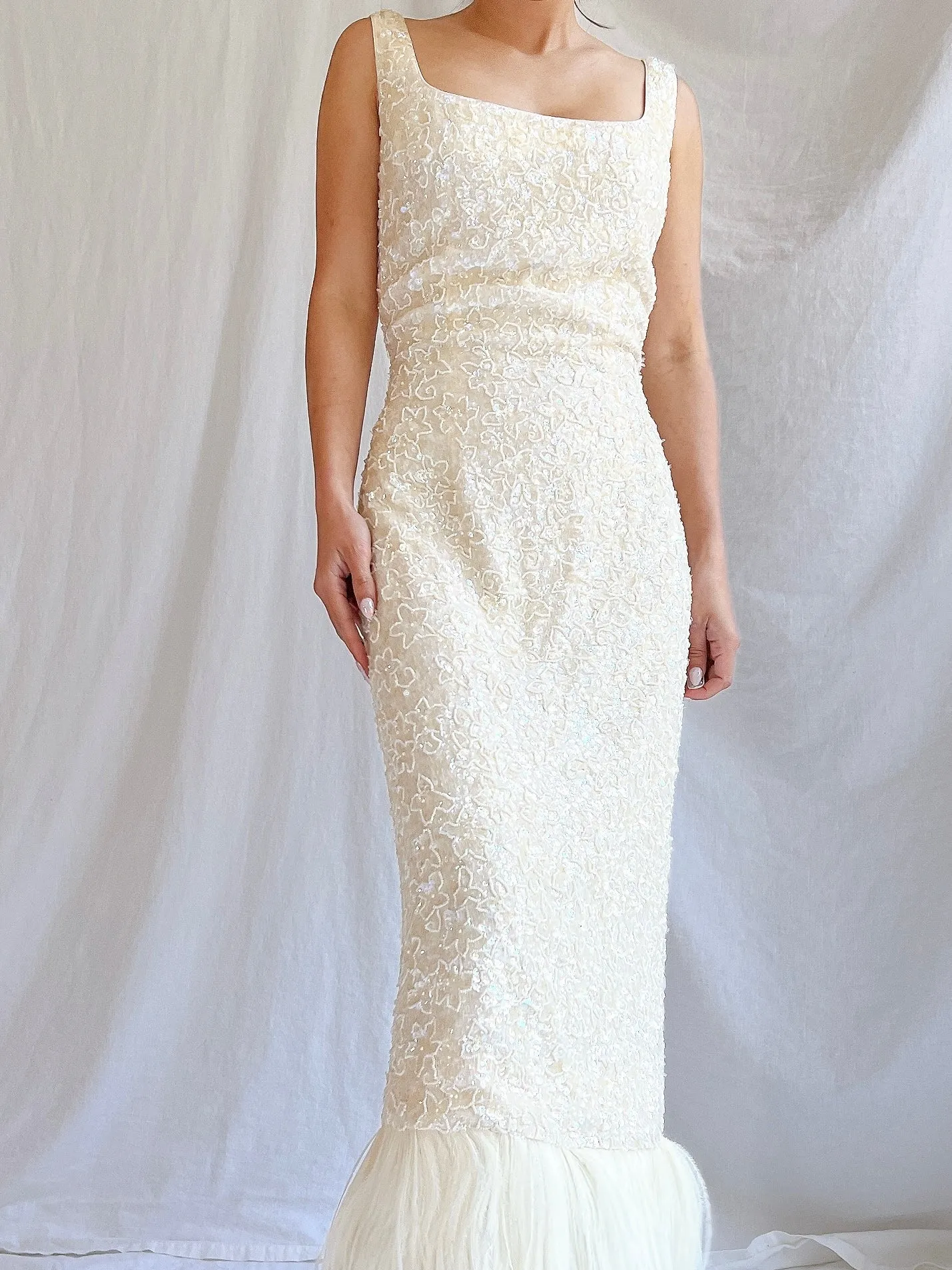 1960S Sequins Feather Gown - M