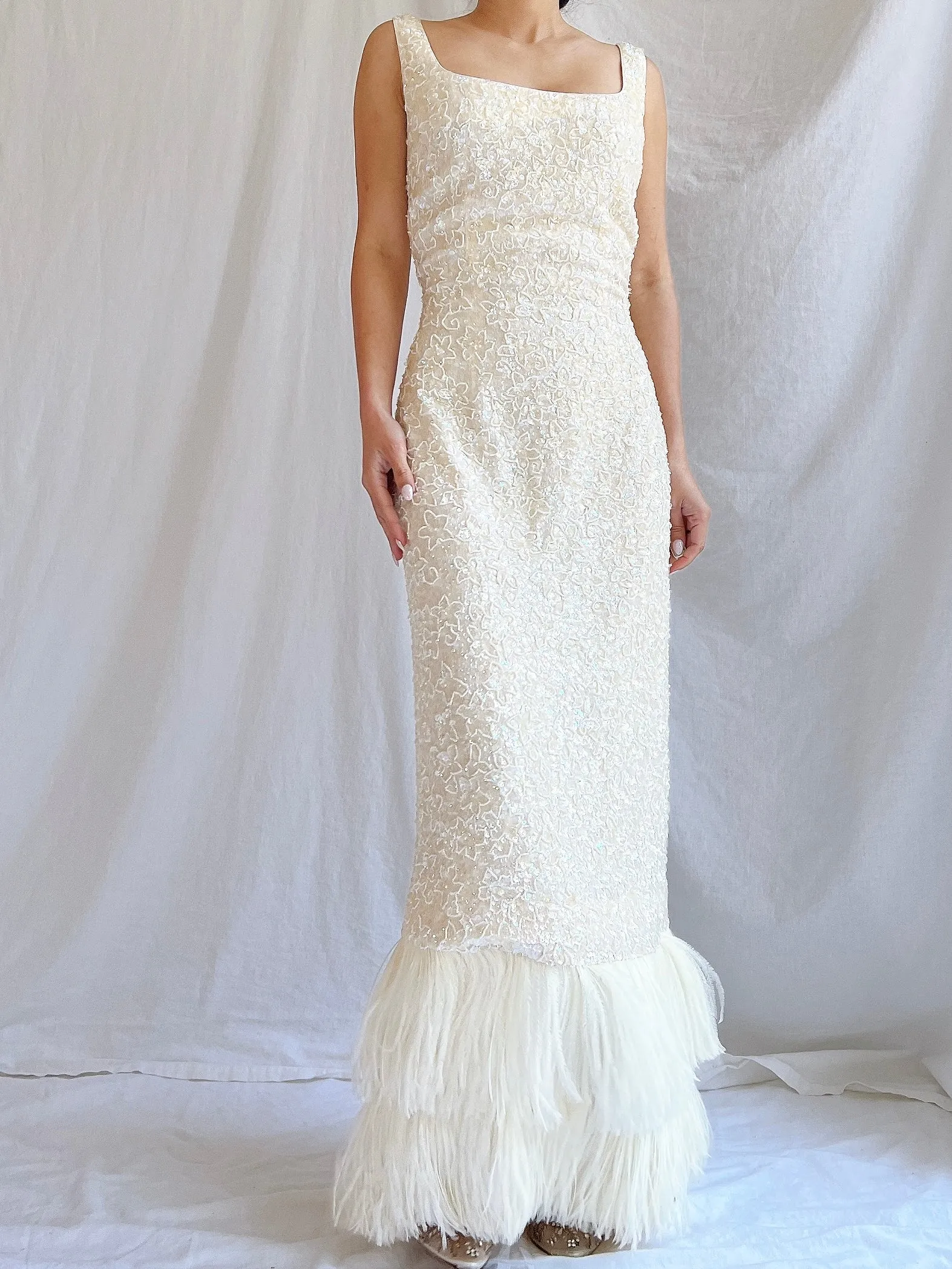 1960S Sequins Feather Gown - M