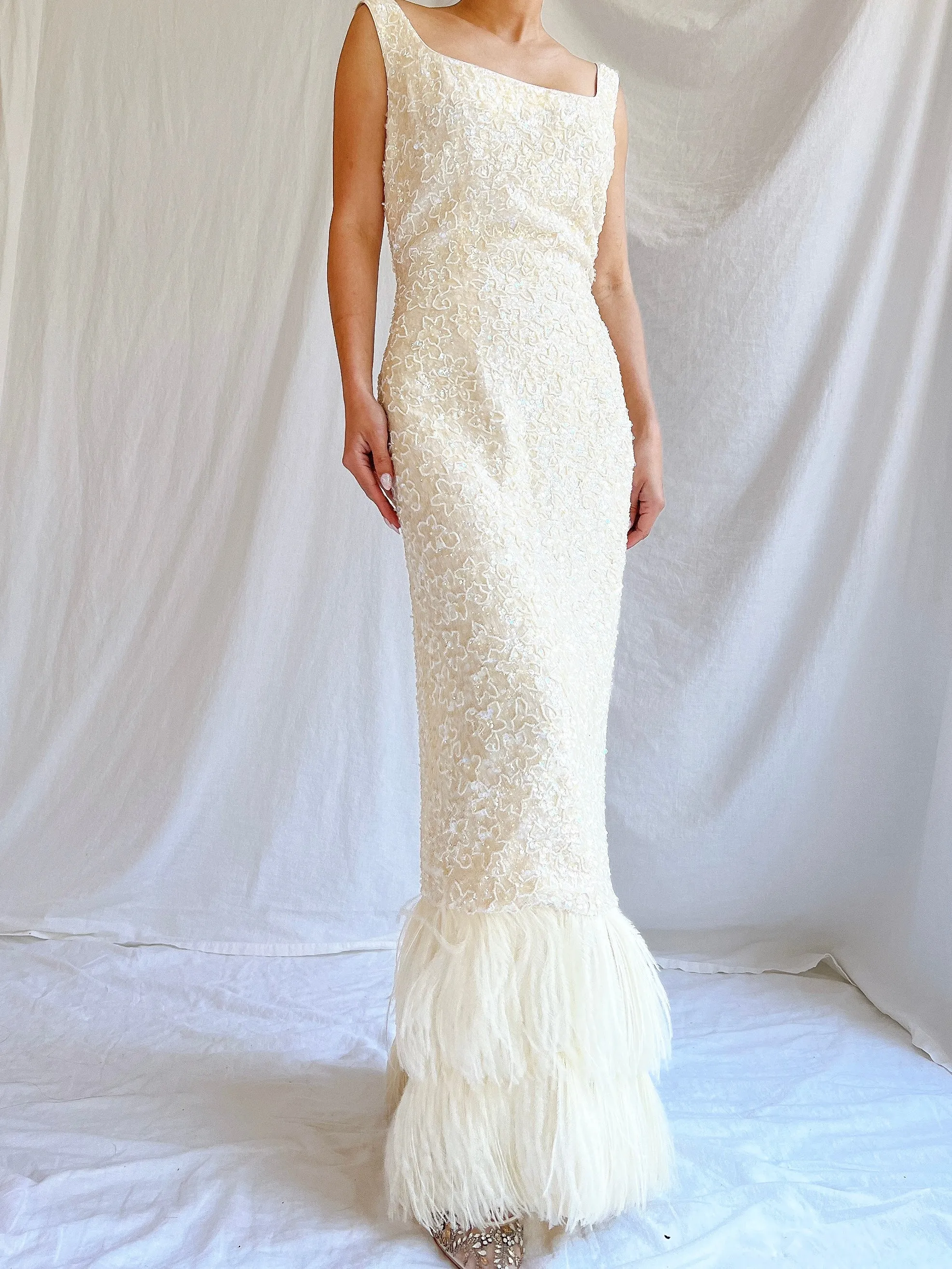 1960S Sequins Feather Gown - M