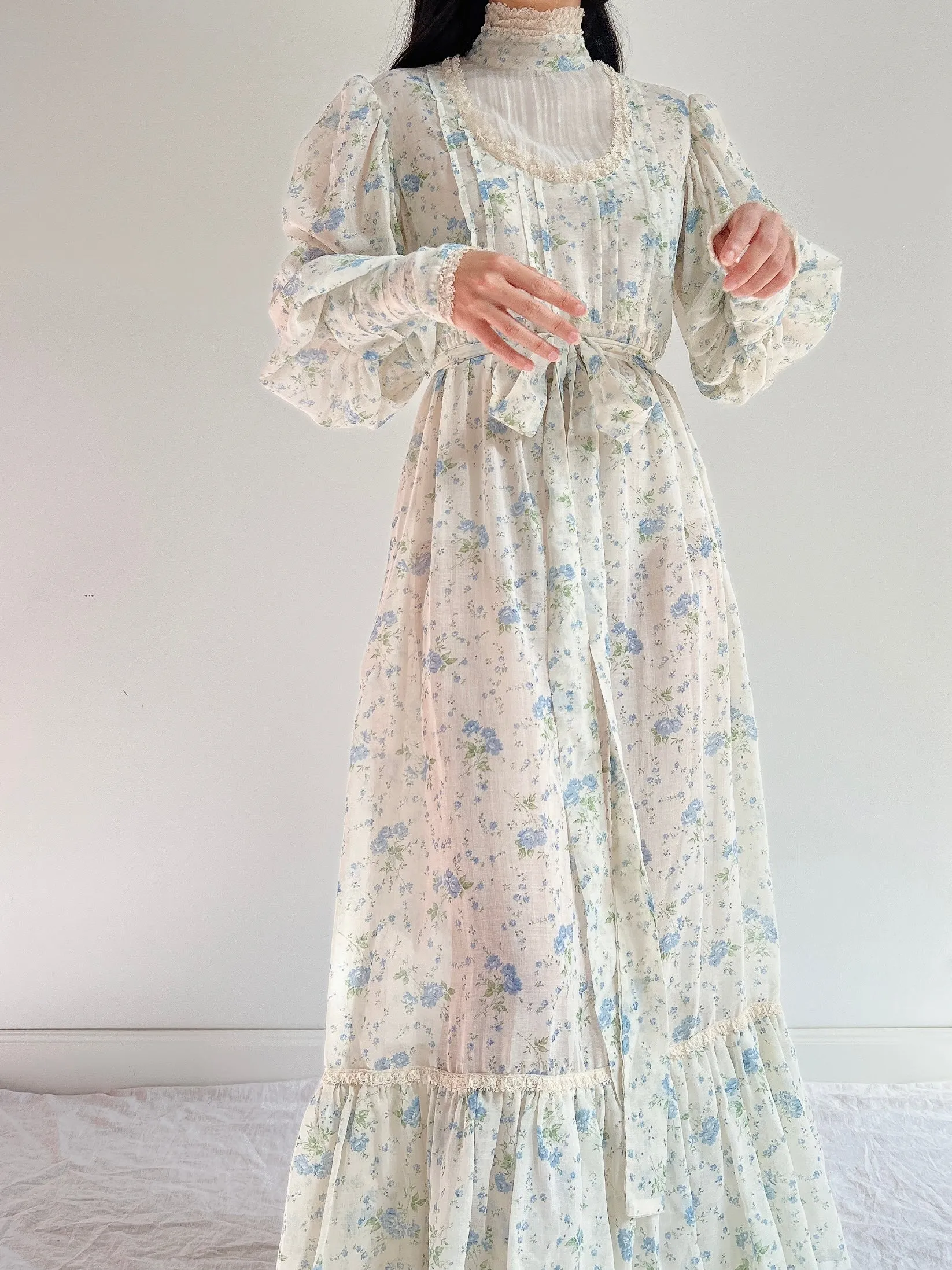 1970s Puff Sleeve Cotton Calico Dress - M