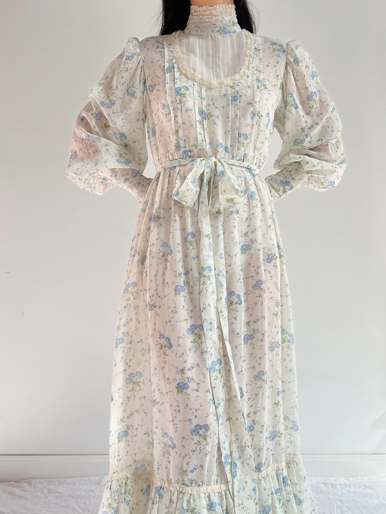 1970s Puff Sleeve Cotton Calico Dress - M