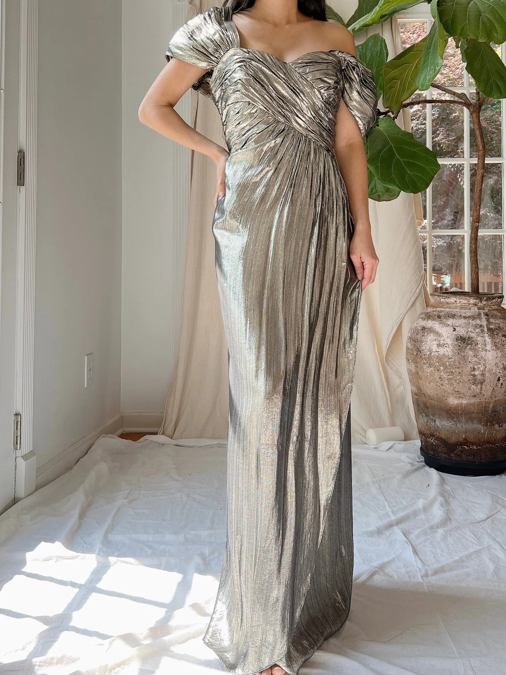 1980s Lurex Metallic Gown - M