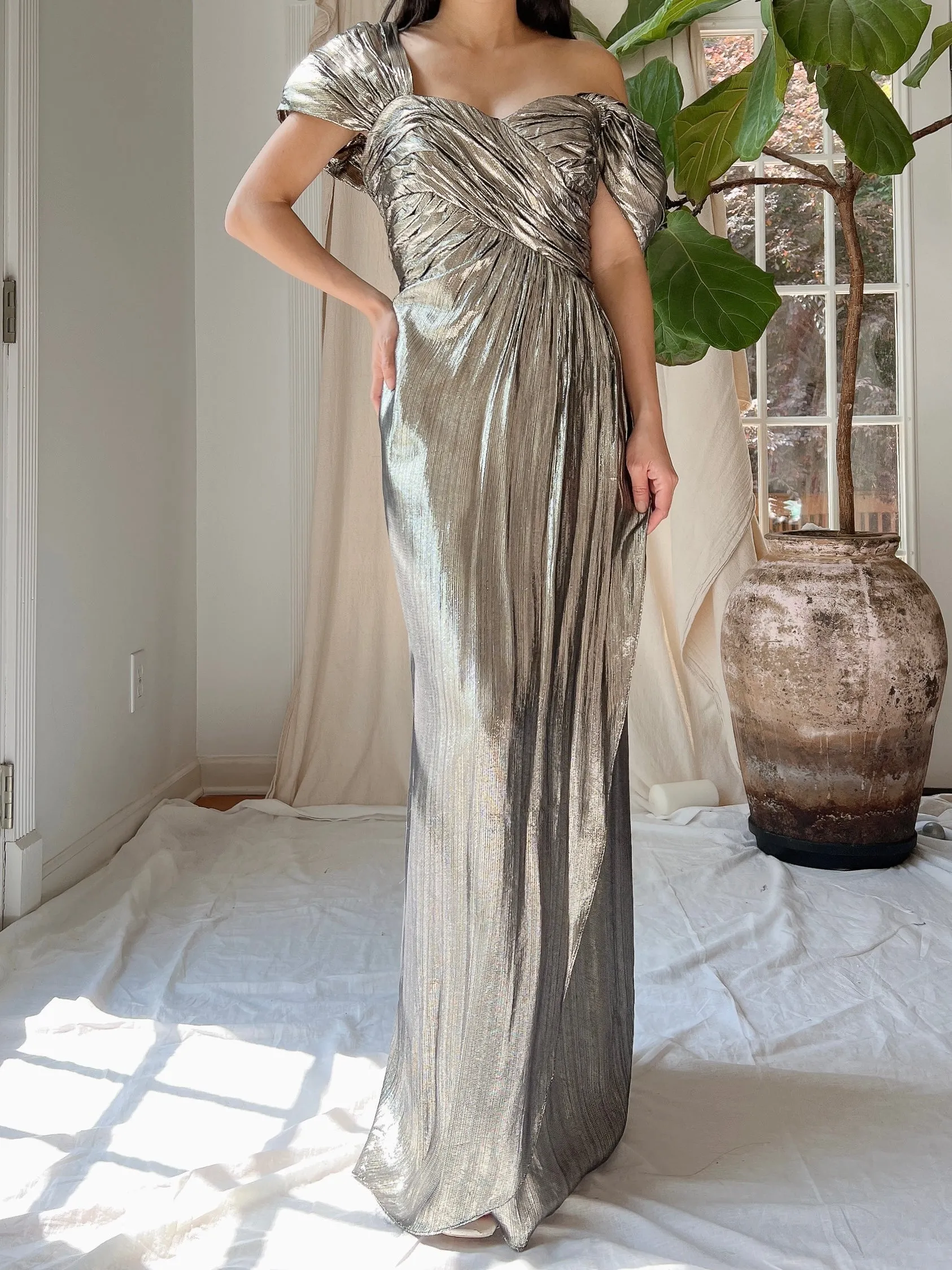 1980s Lurex Metallic Gown - M