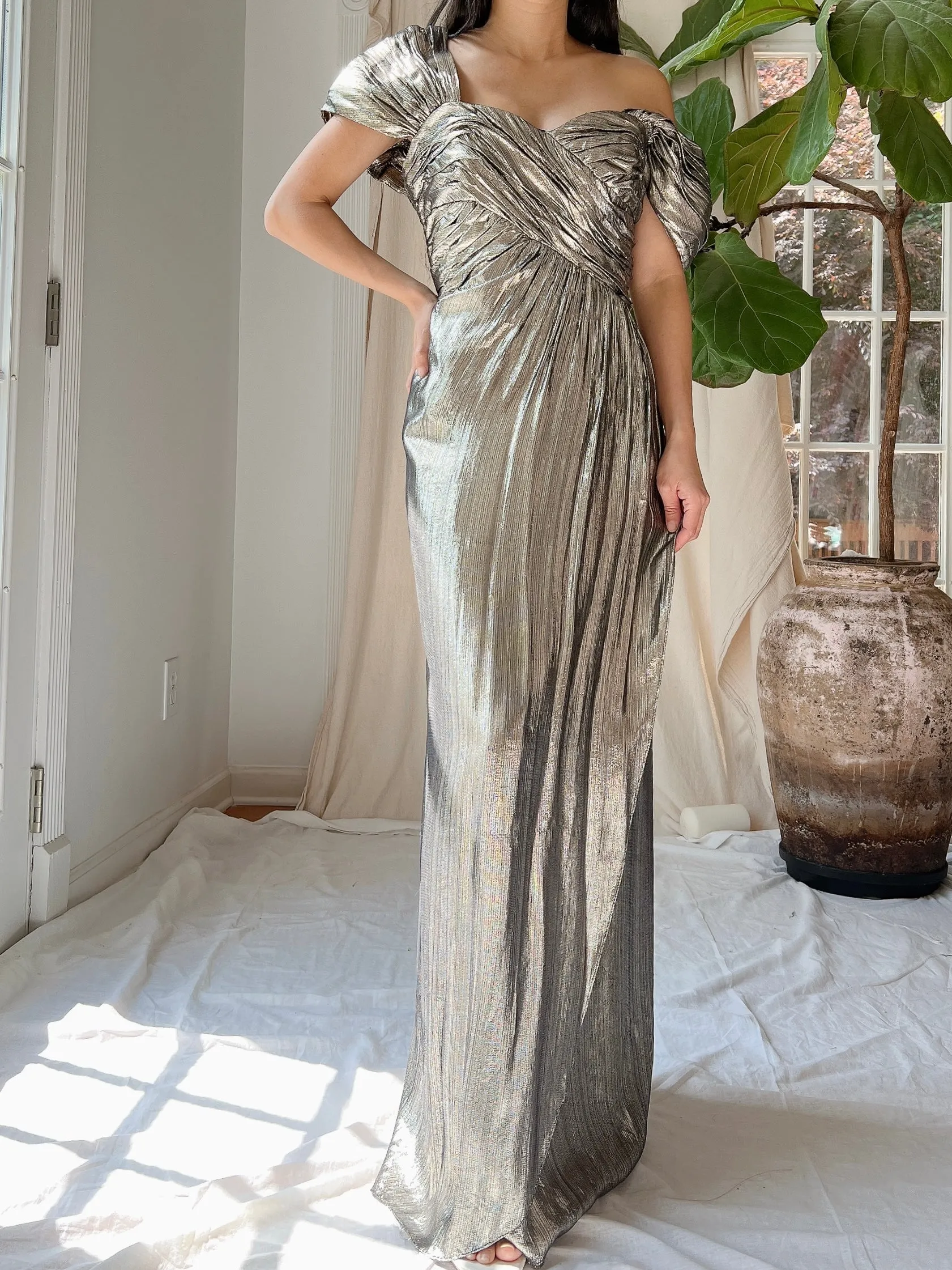 1980s Lurex Metallic Gown - M