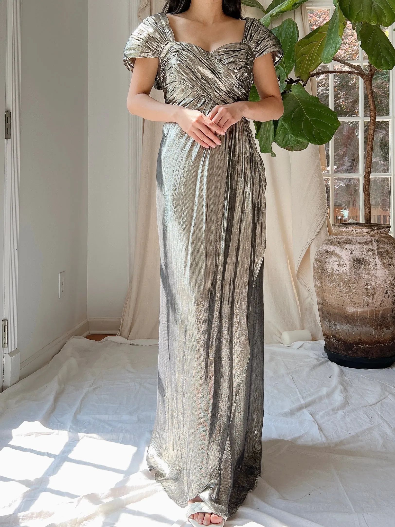 1980s Lurex Metallic Gown - M