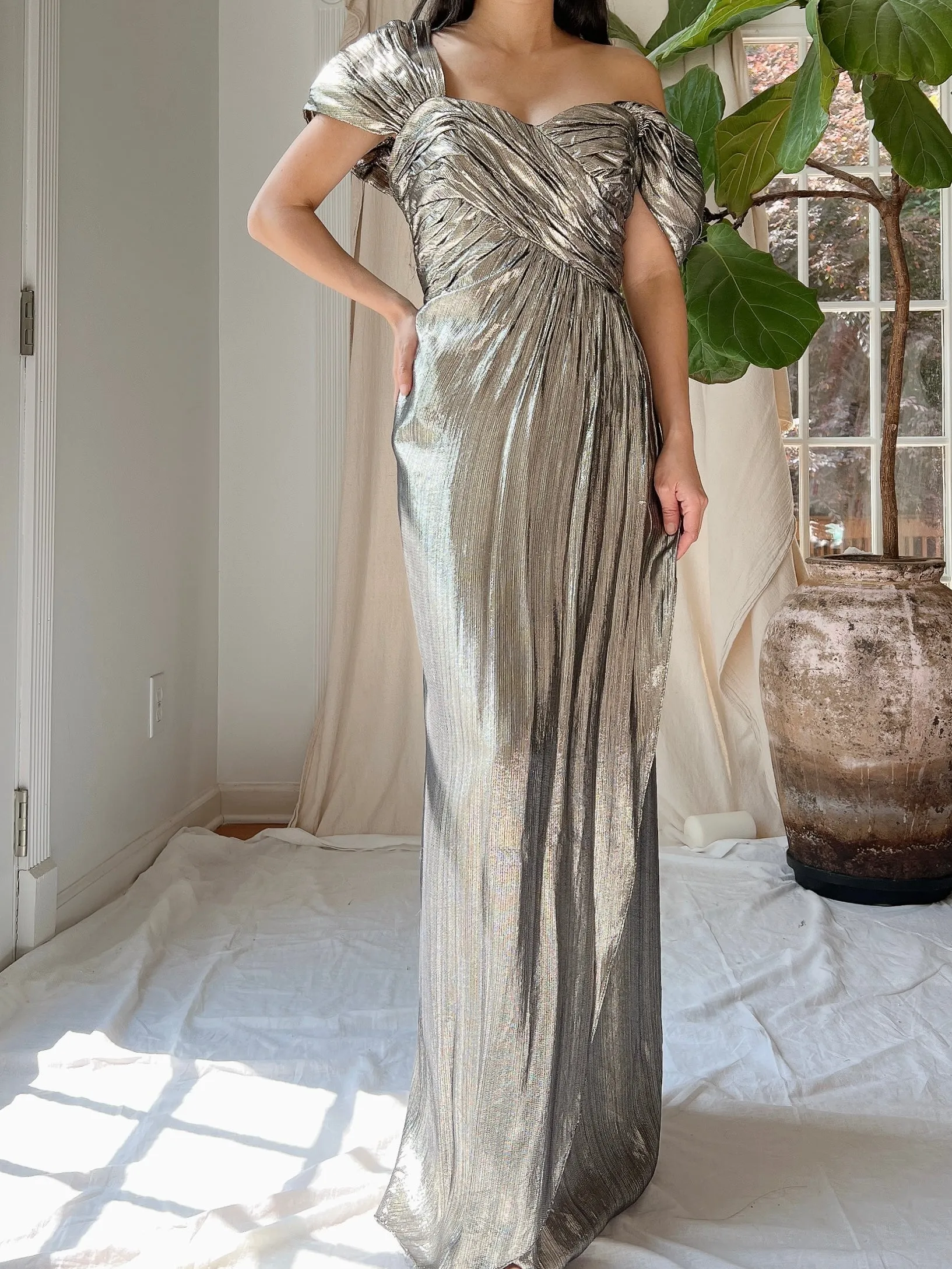 1980s Lurex Metallic Gown - M