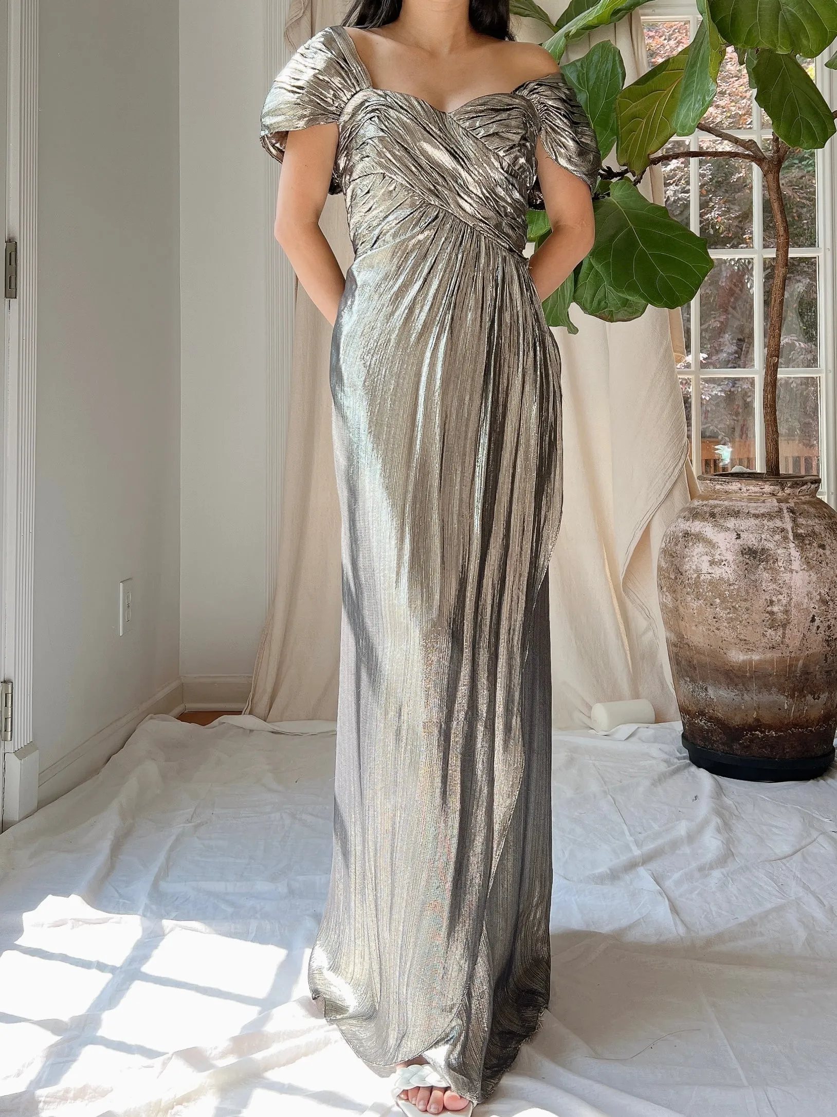 1980s Lurex Metallic Gown - M