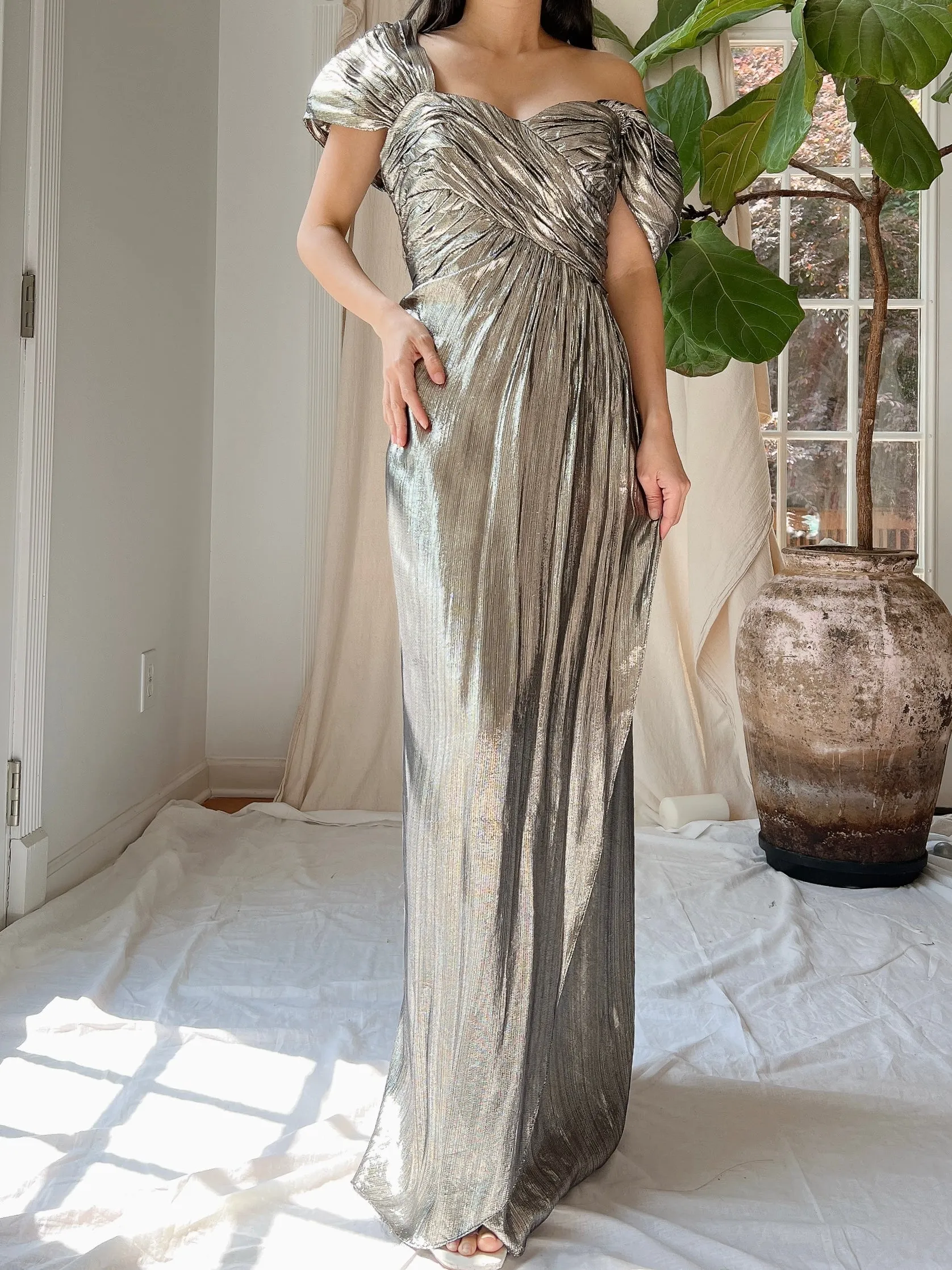 1980s Lurex Metallic Gown - M