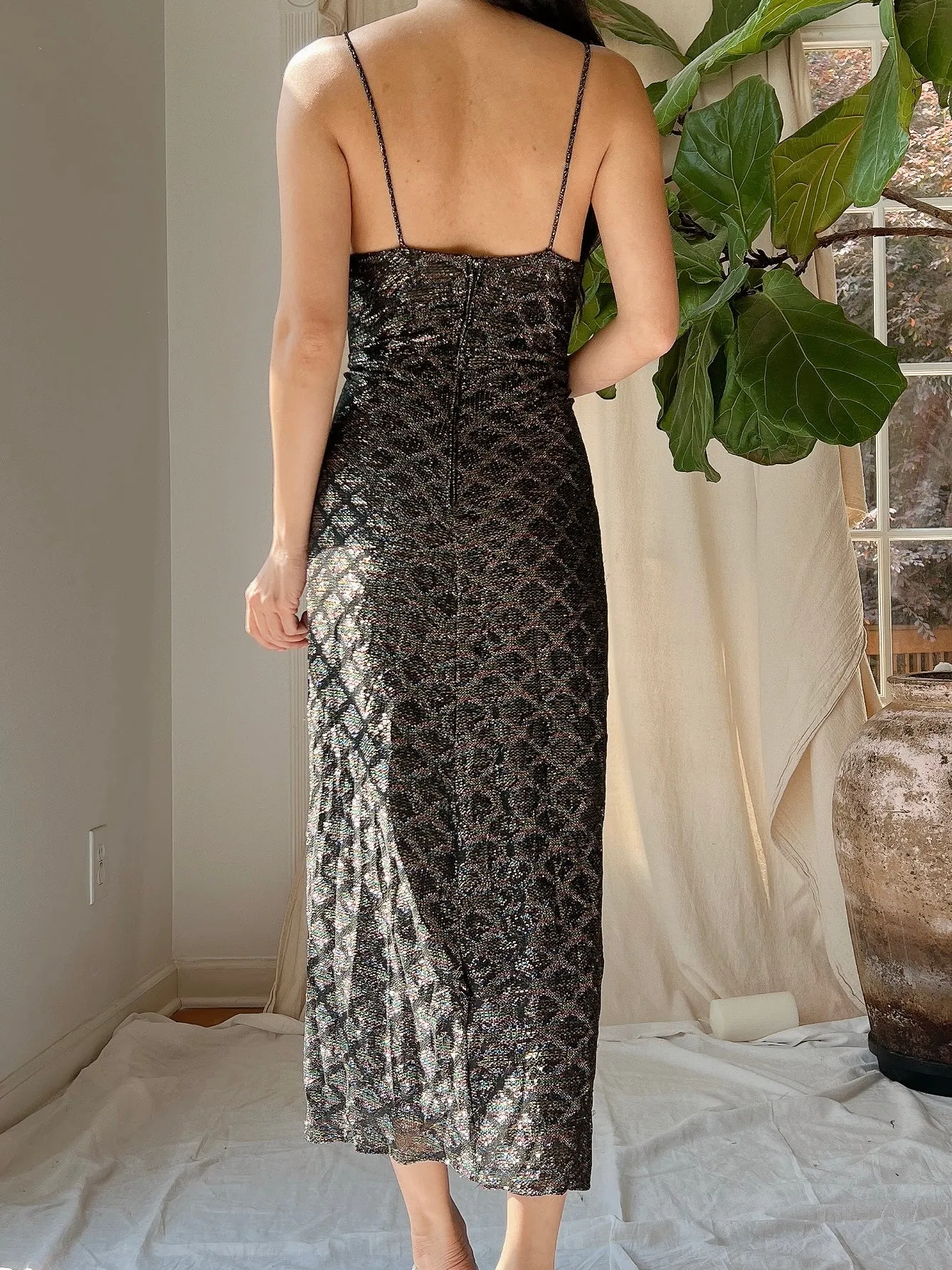 1980s Pleated Lurex Dress - M