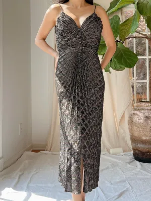 1980s Pleated Lurex Dress - M