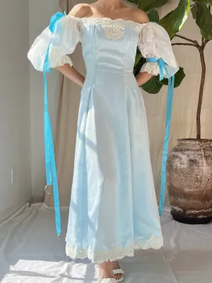 1980s Puff Sleeve Cyan Dress - XS