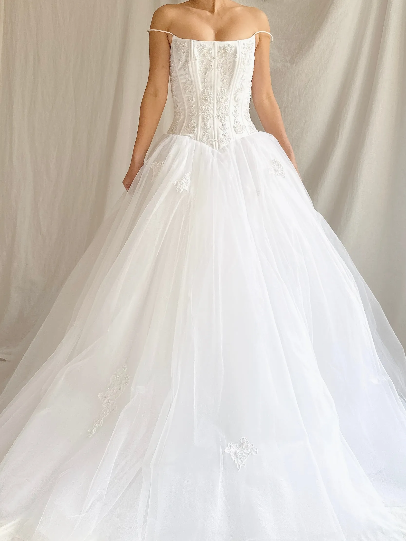 1990s Basque Waist Tulle Gown - XS/S 2/4
