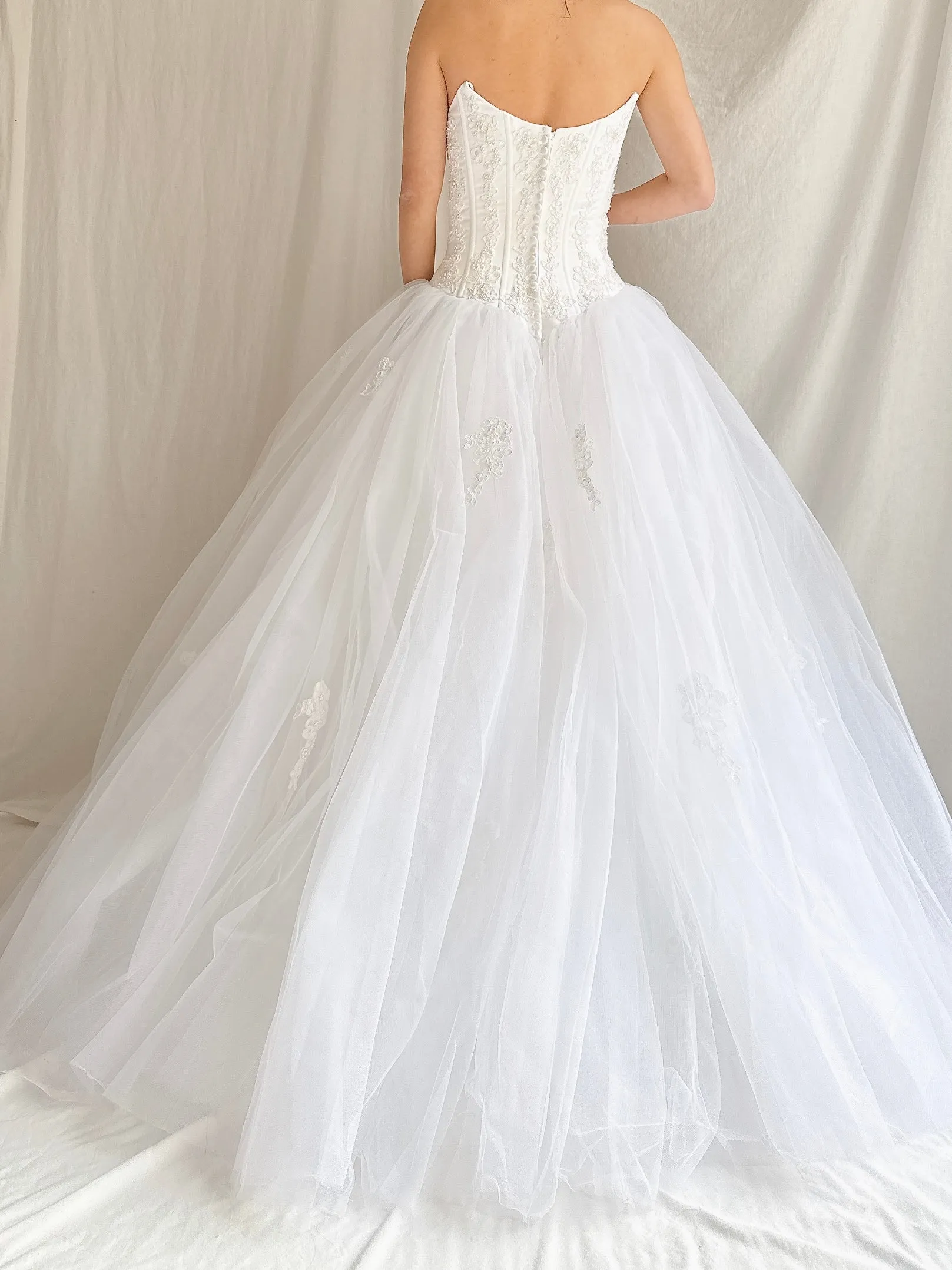 1990s Basque Waist Tulle Gown - XS/S 2/4