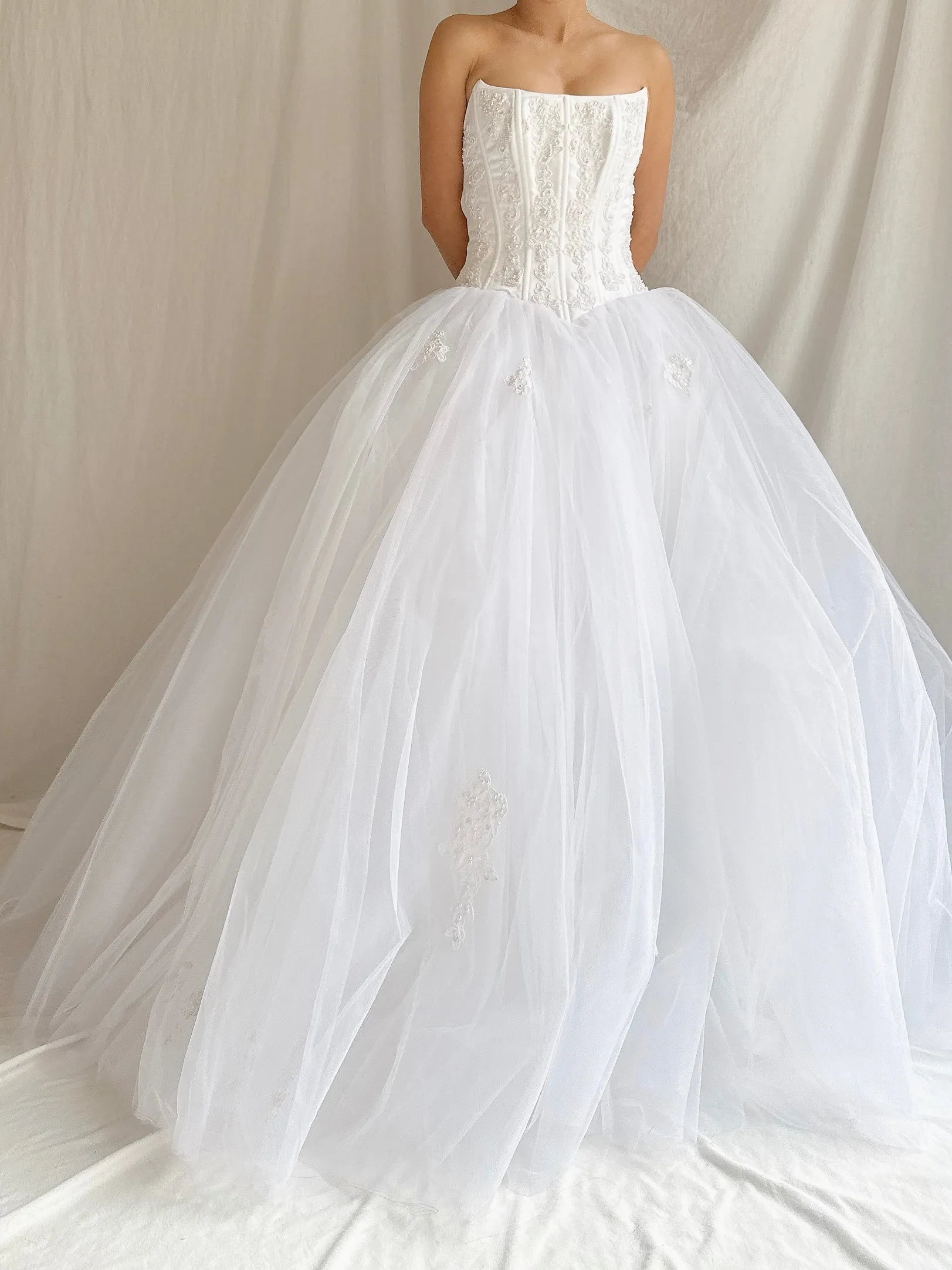 1990s Basque Waist Tulle Gown - XS/S 2/4