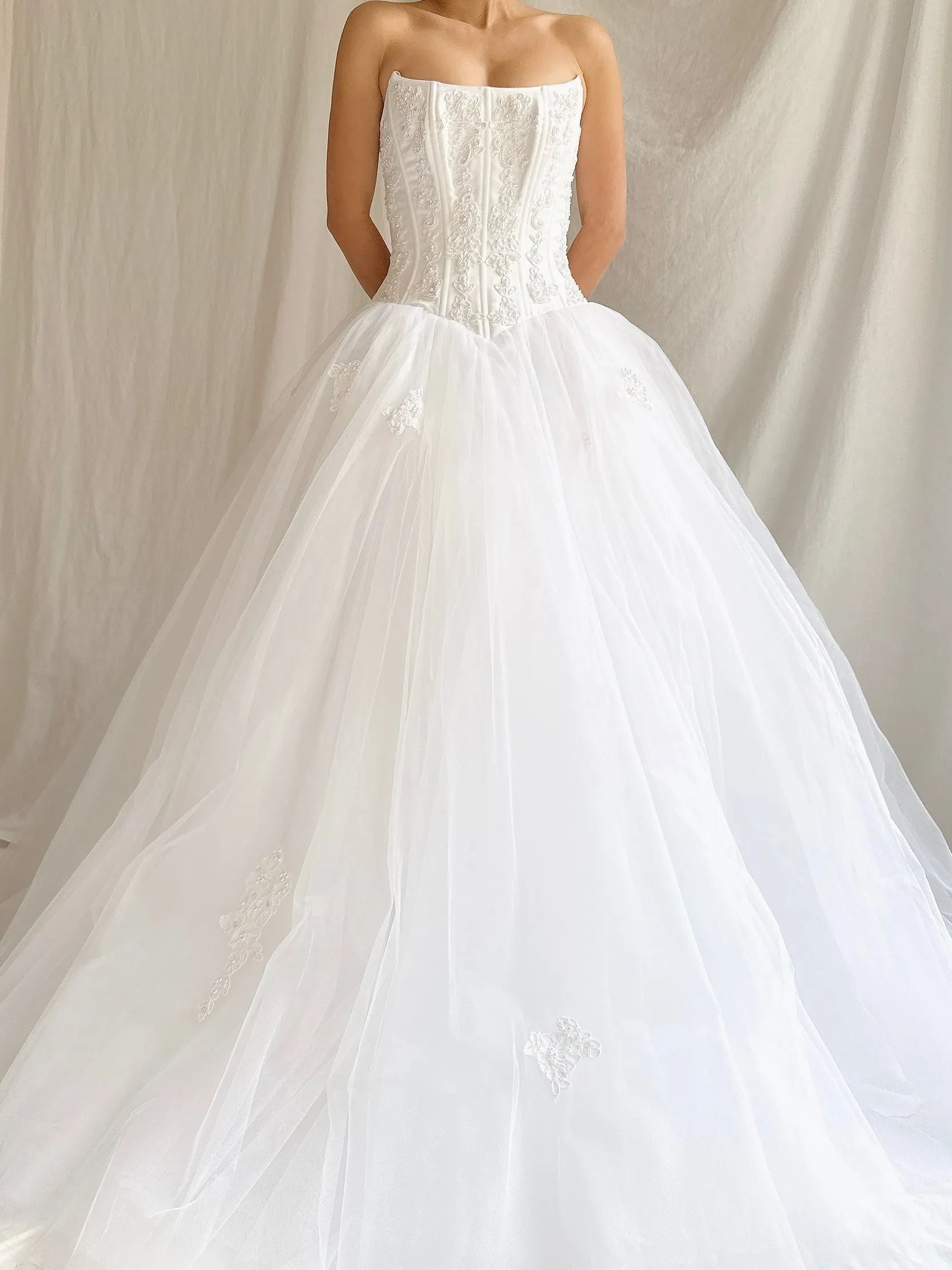 1990s Basque Waist Tulle Gown - XS/S 2/4
