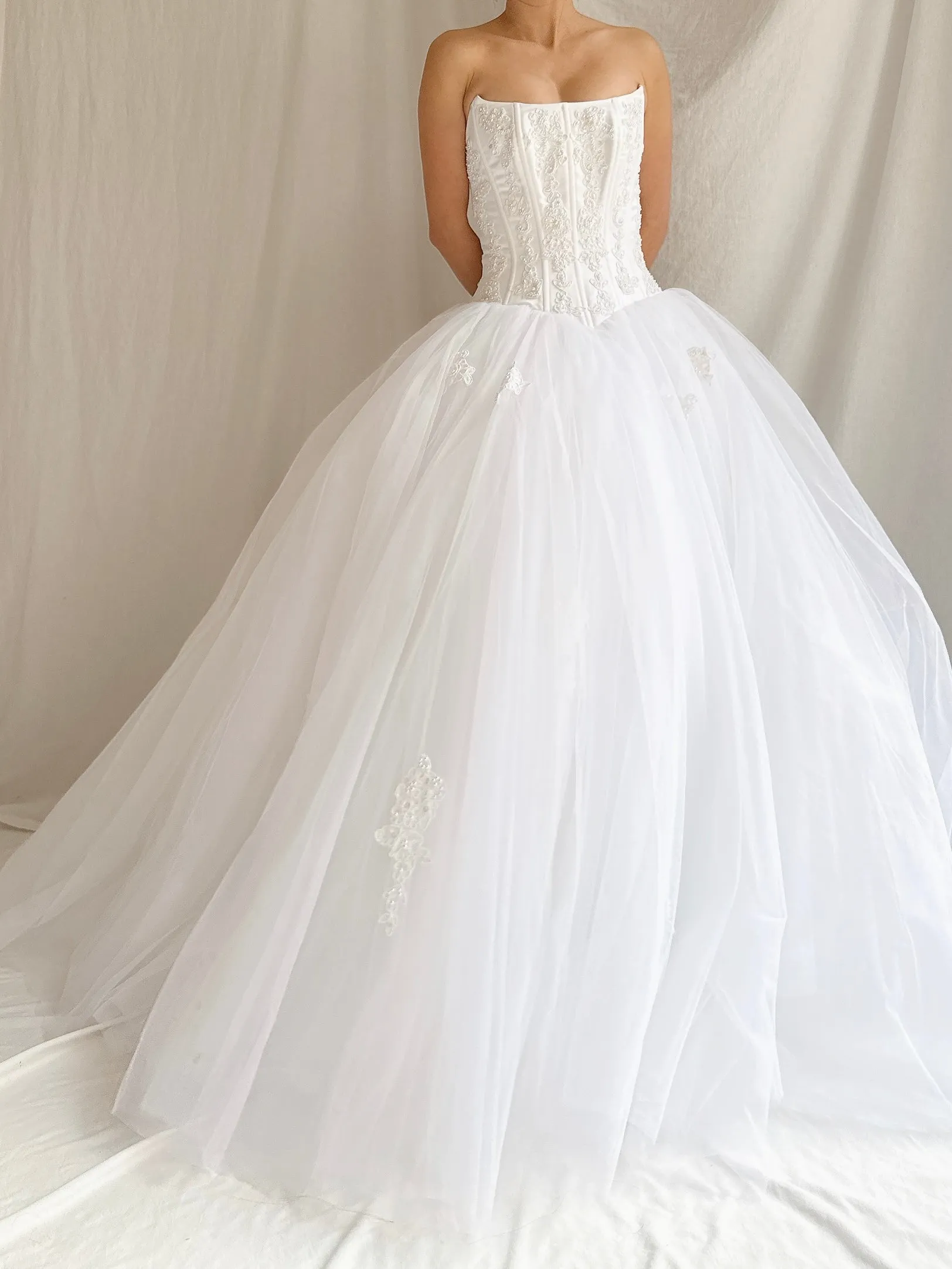 1990s Basque Waist Tulle Gown - XS/S 2/4