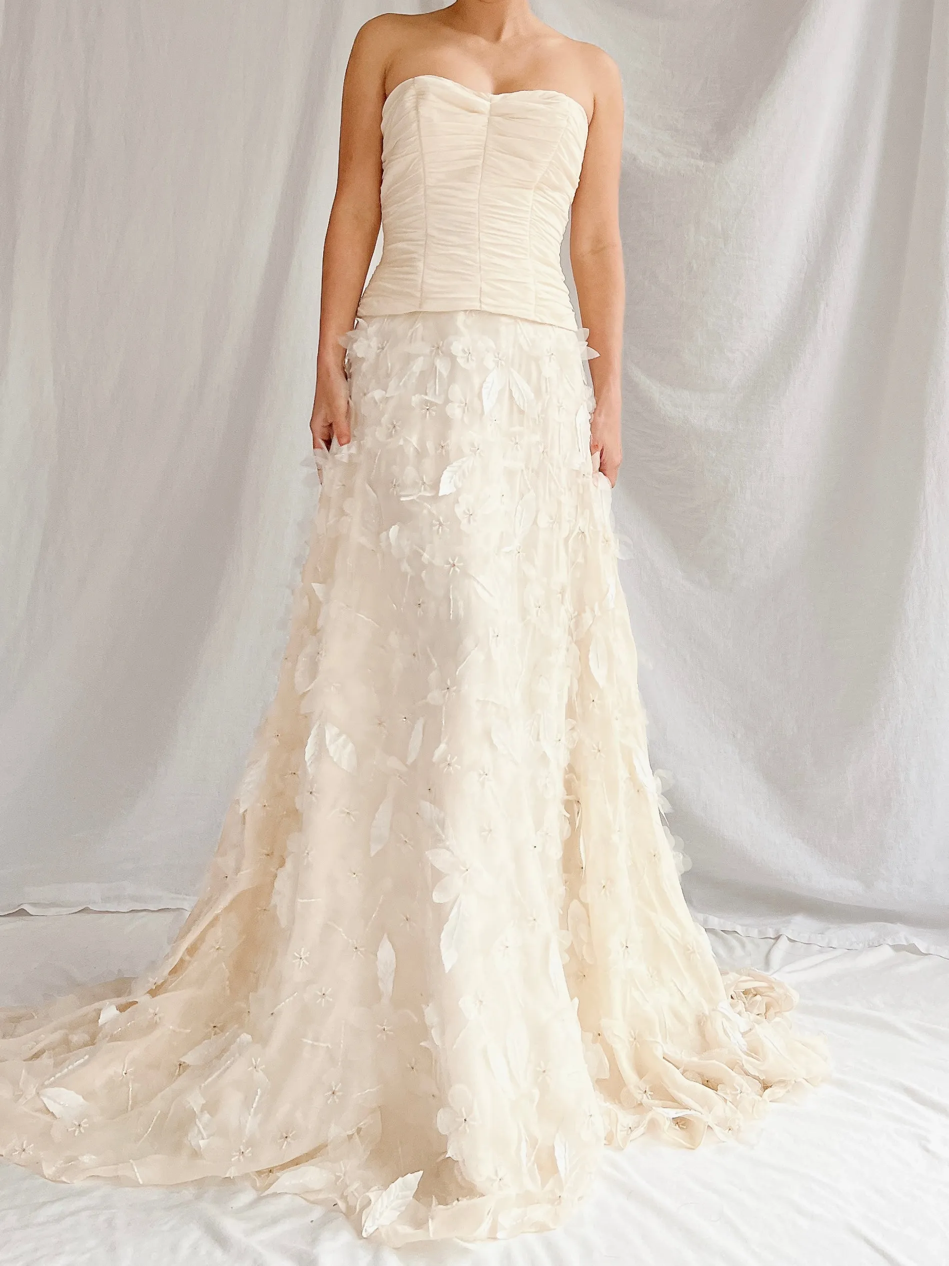 1990s Silk Floral Appliqué Gown - XS/2