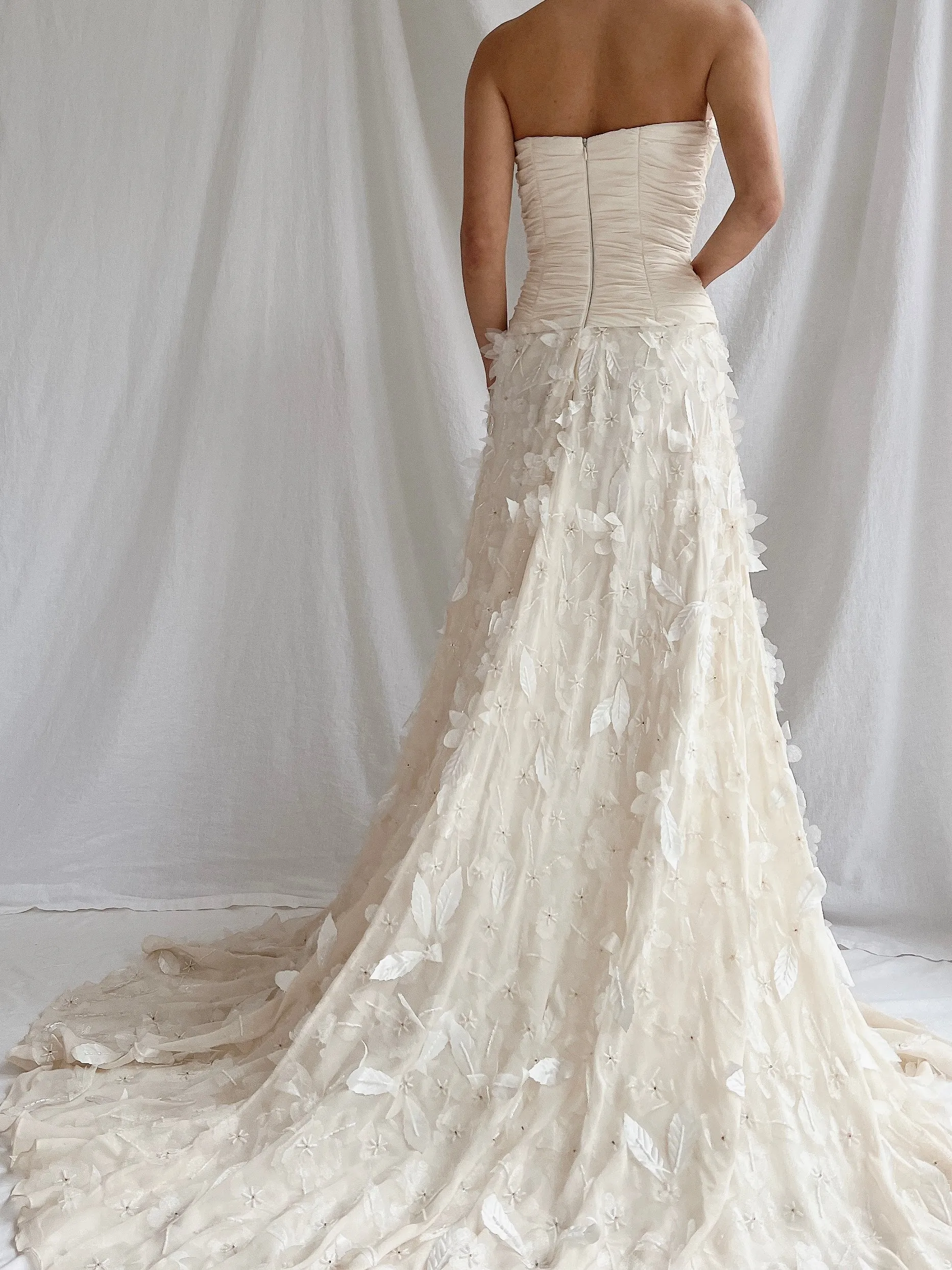 1990s Silk Floral Appliqué Gown - XS/2