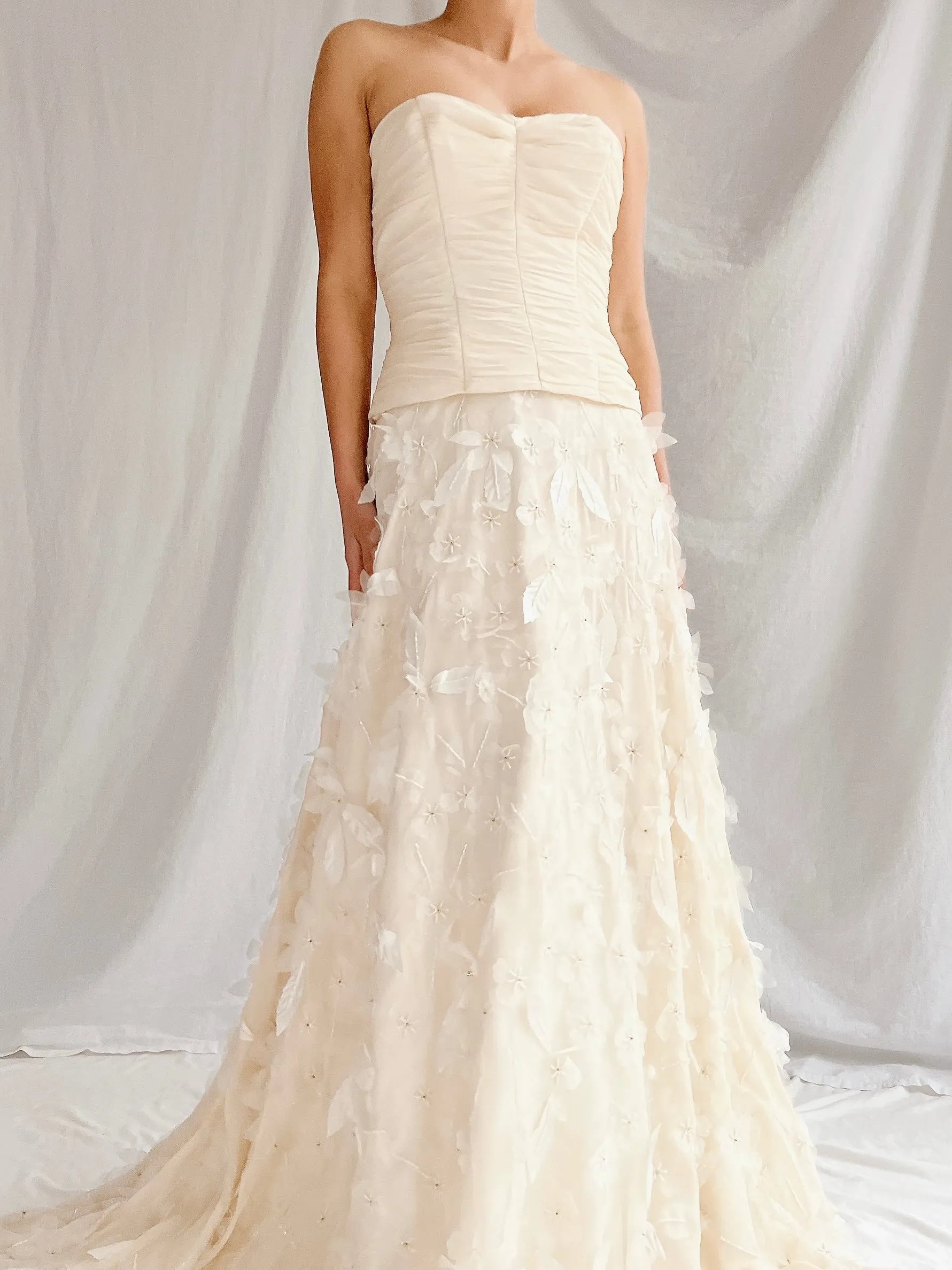 1990s Silk Floral Appliqué Gown - XS/2