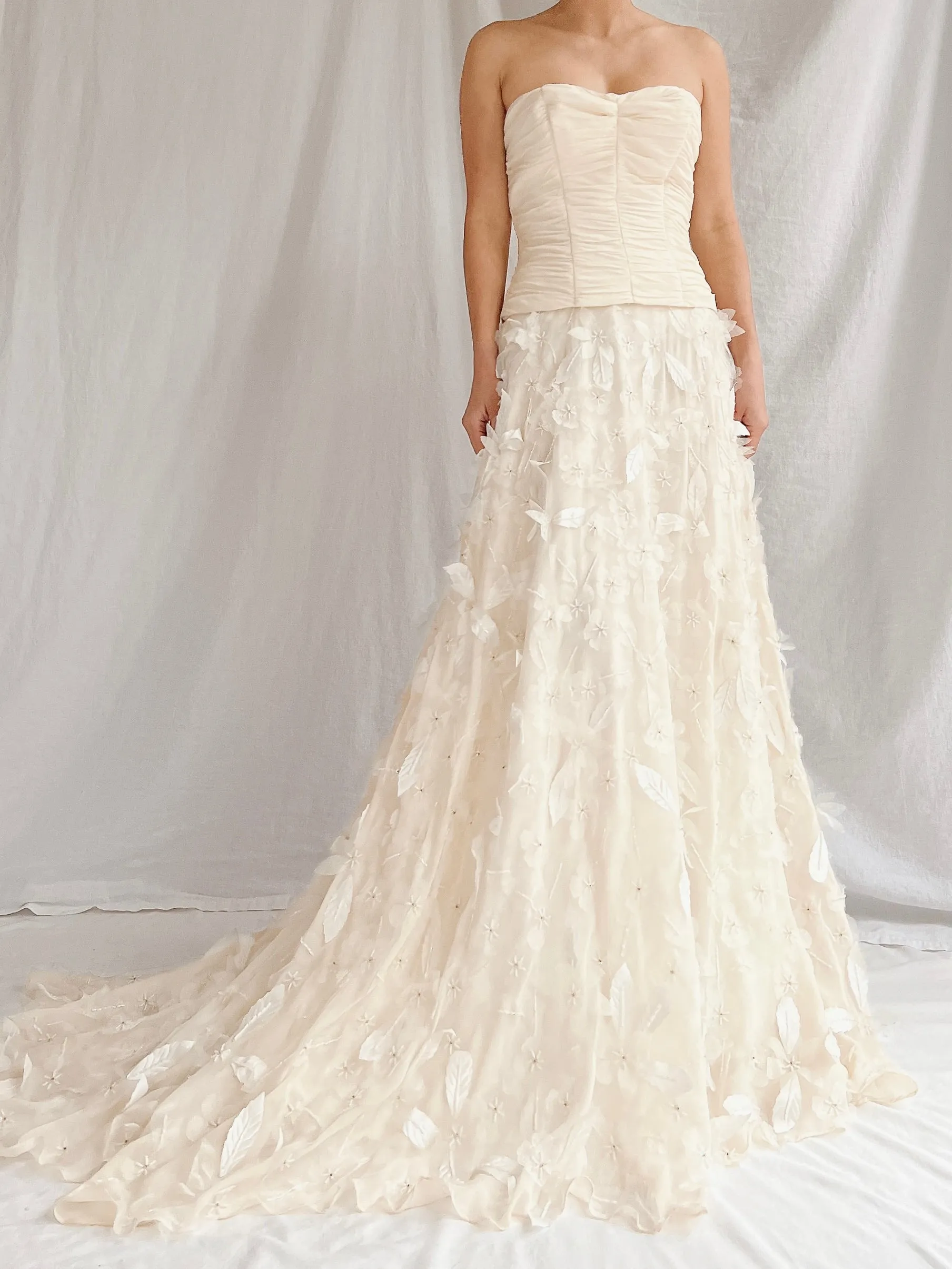 1990s Silk Floral Appliqué Gown - XS/2