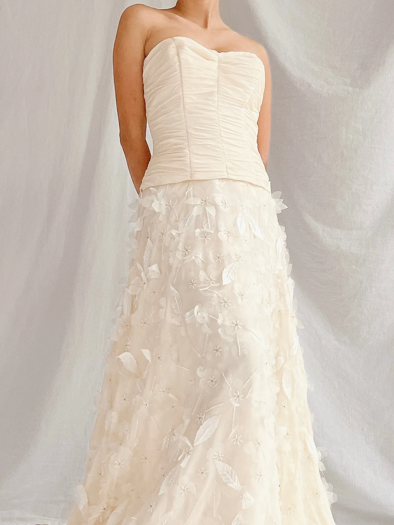 1990s Silk Floral Appliqué Gown - XS/2