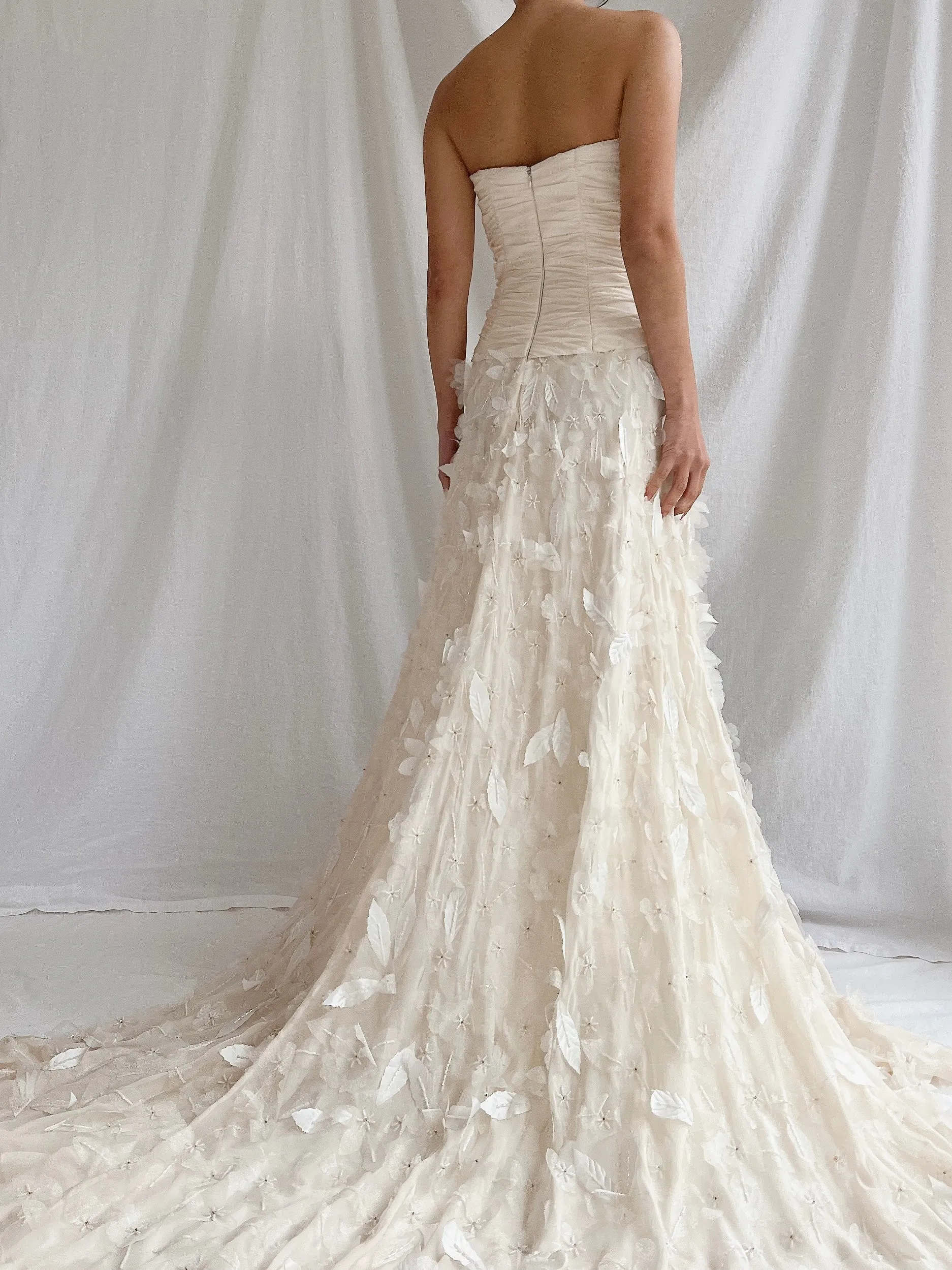 1990s Silk Floral Appliqué Gown - XS/2