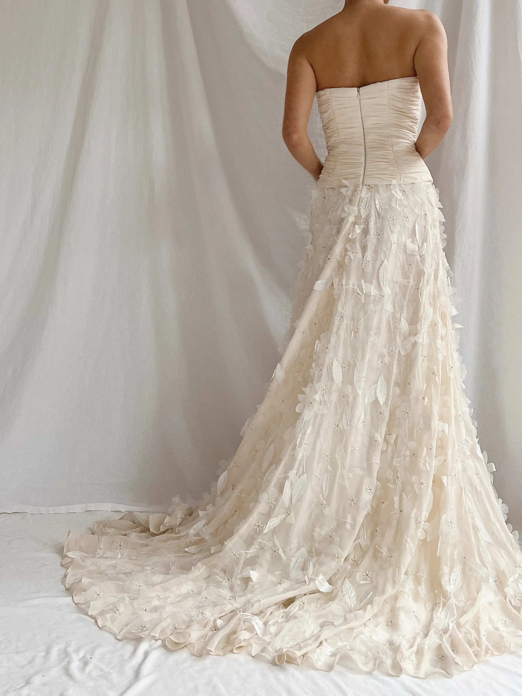 1990s Silk Floral Appliqué Gown - XS/2