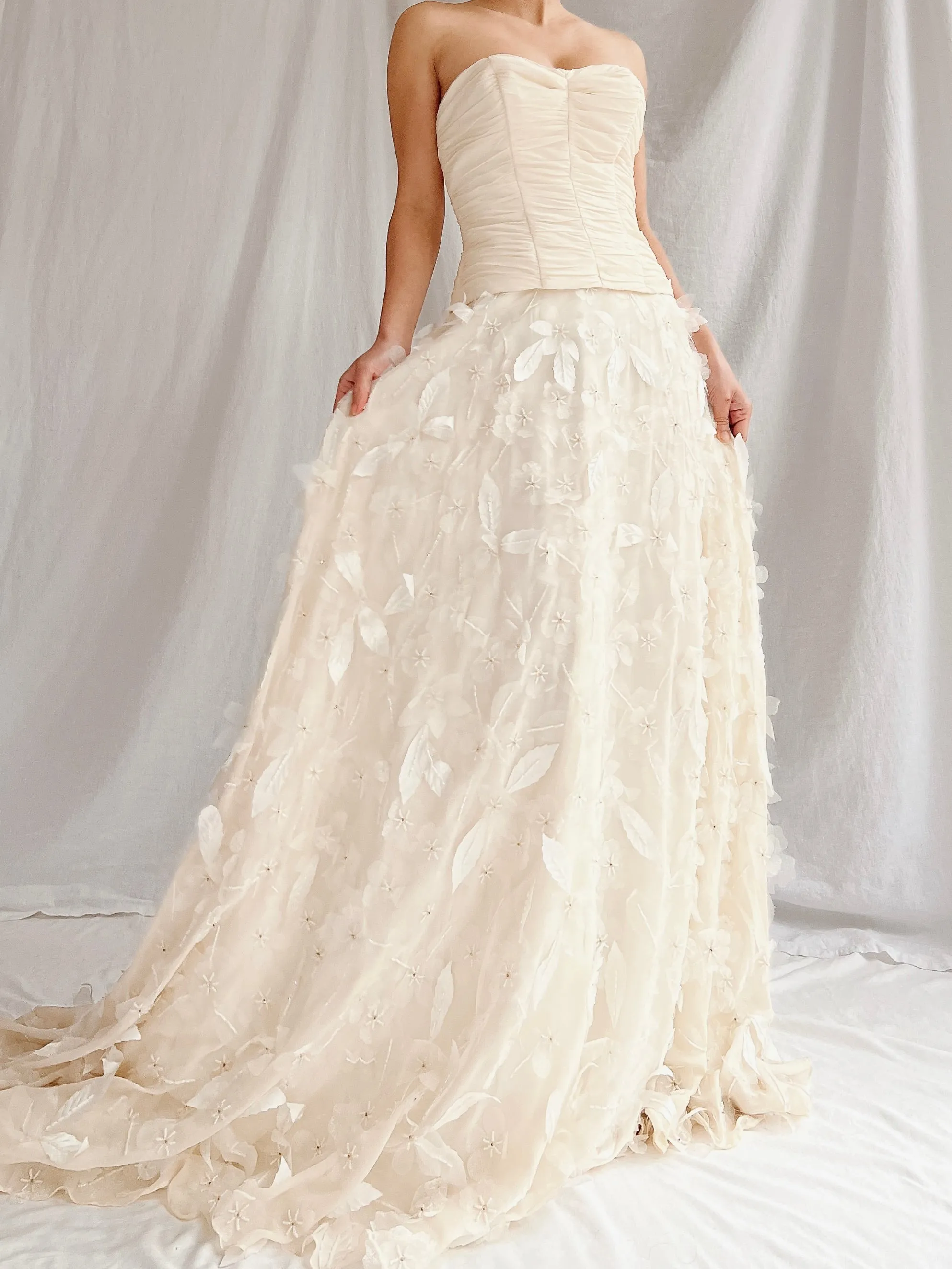 1990s Silk Floral Appliqué Gown - XS/2