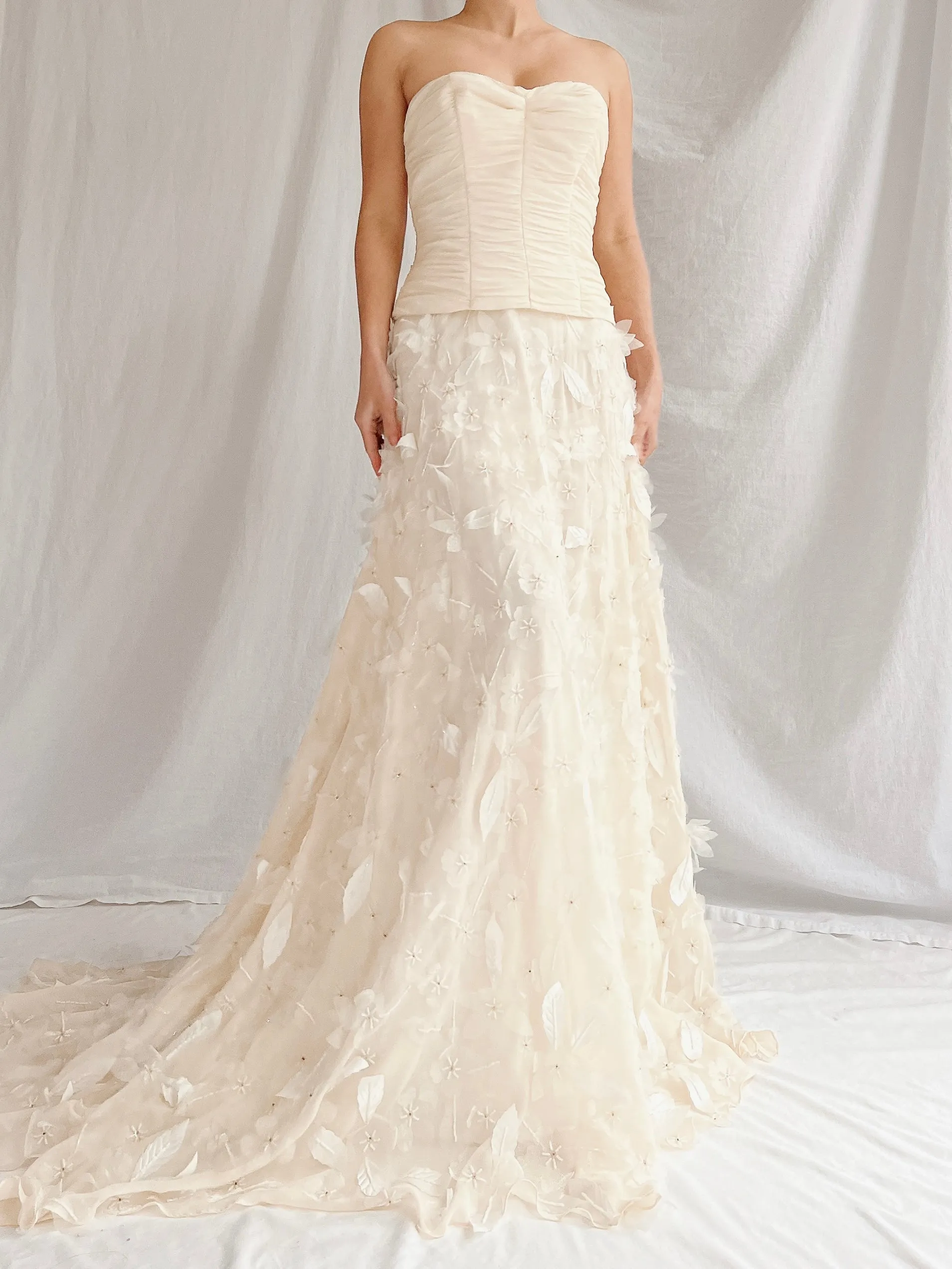 1990s Silk Floral Appliqué Gown - XS/2